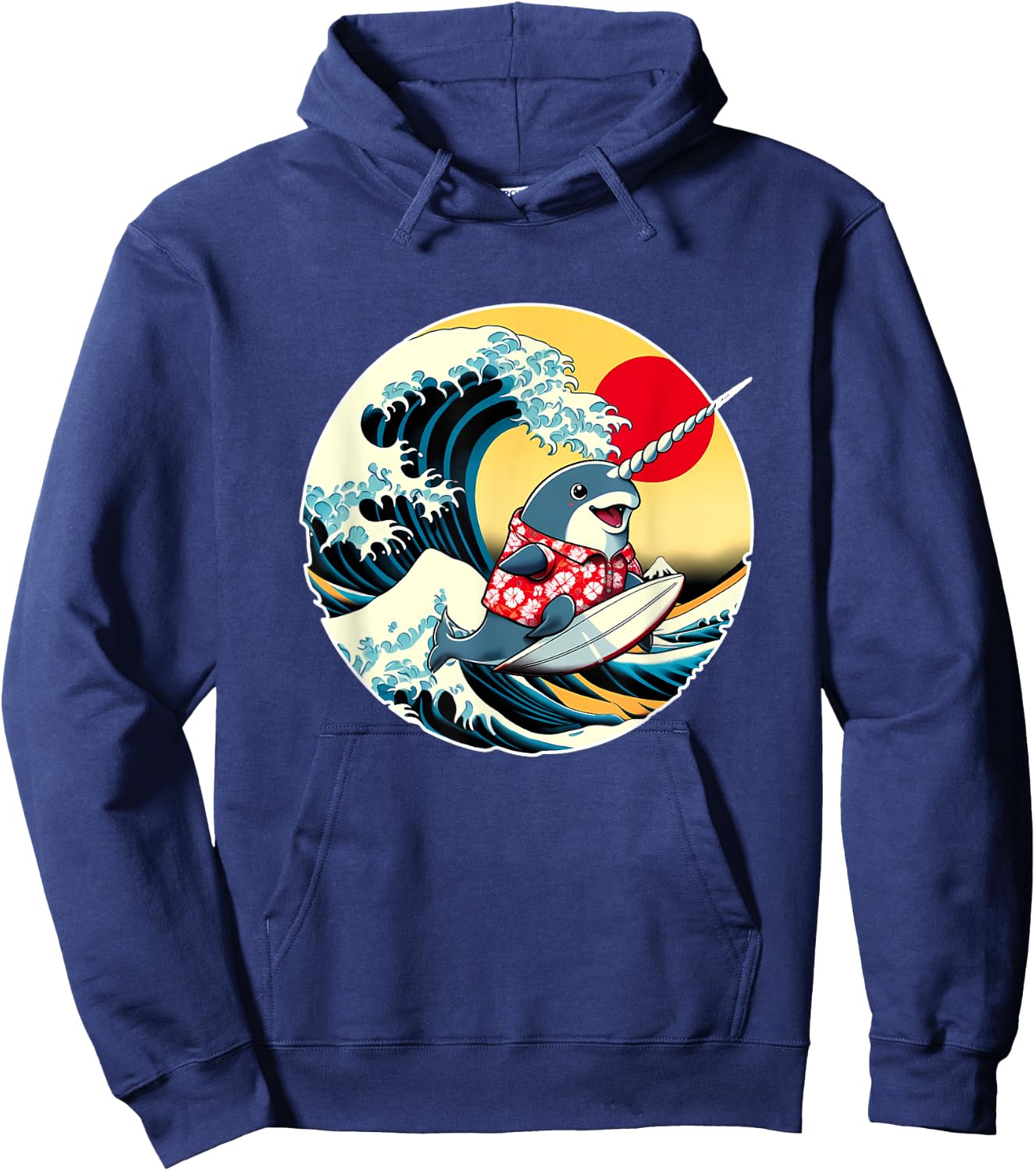 Great Wave Kanagawa Narwhal Surfing Hoodie - Hoodie | Navy