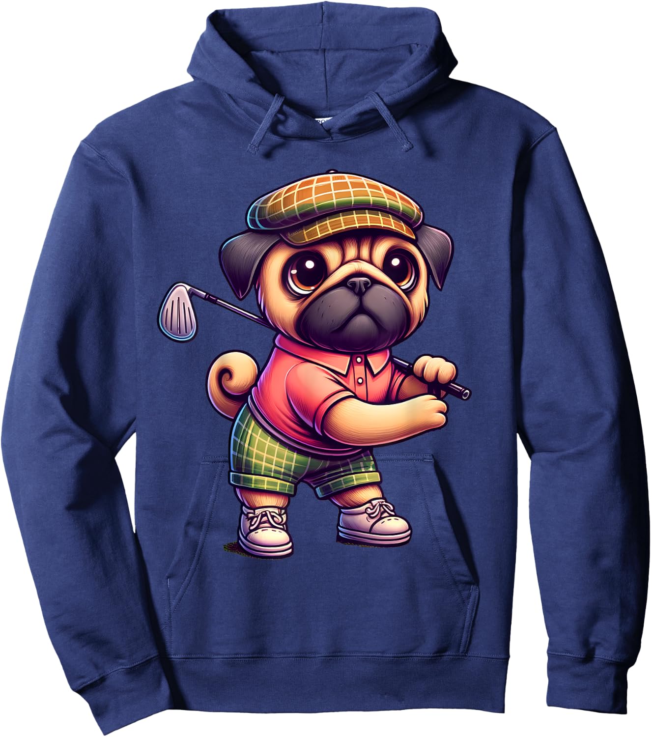 Cute Pug Playing Golf Golfer Golfing Sport Men Women Kids Hoodie - Hoodie | Navy