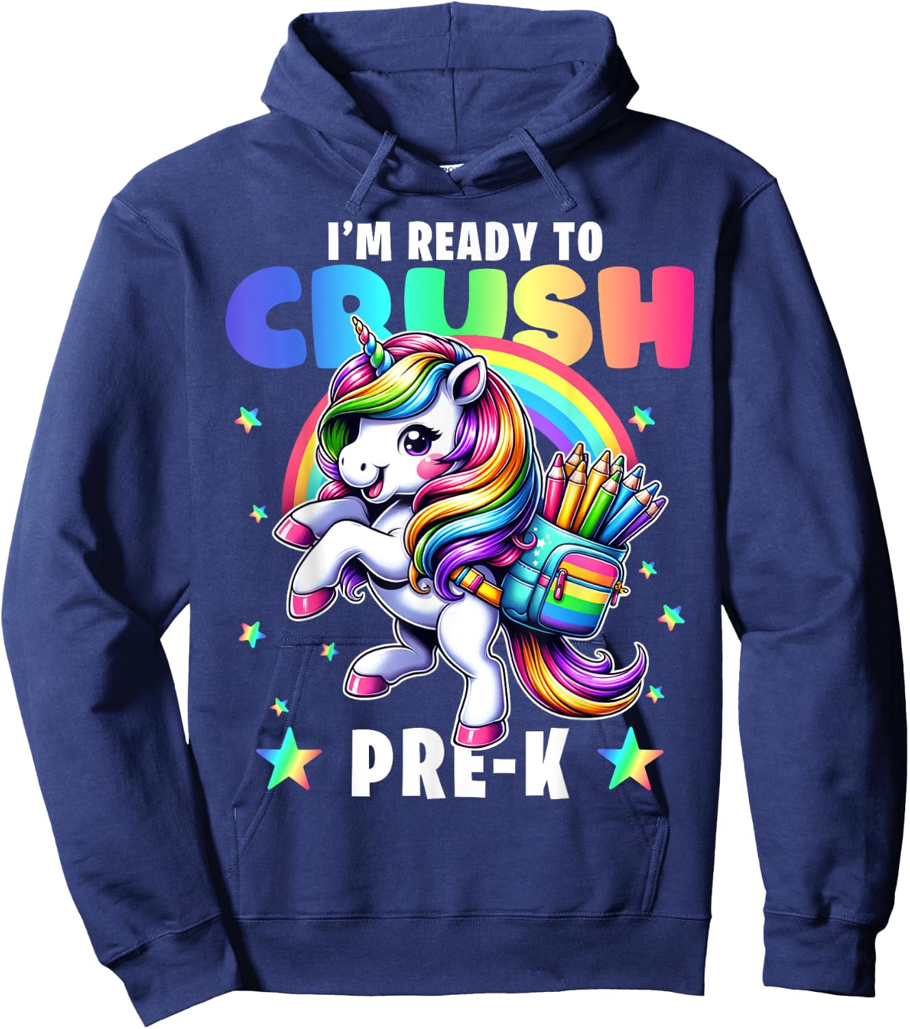 Crush Pre-K Girls Back to School Unicorn First Day Preschool Hoodie - Hoodie | Navy