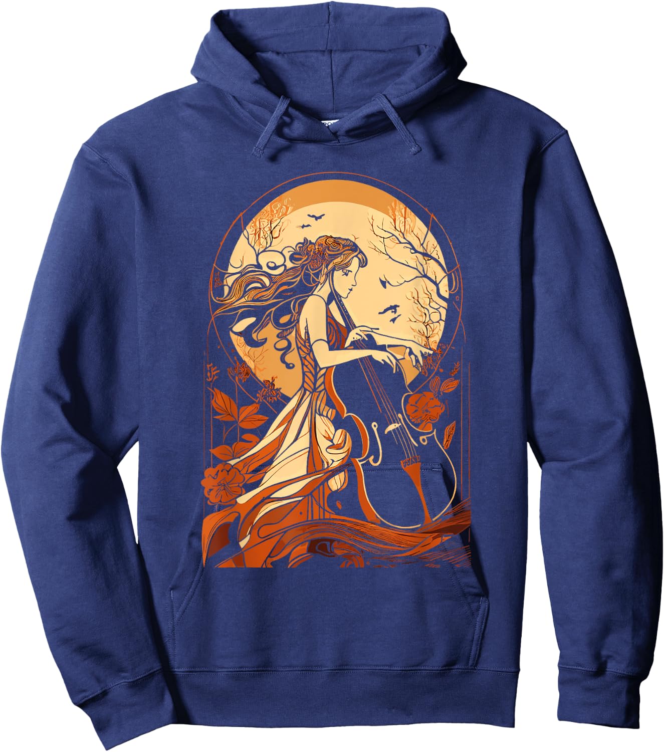 Art Nouveau Cello Girl Beautiful Cello Player Art Hoodie - Hoodie | Navy
