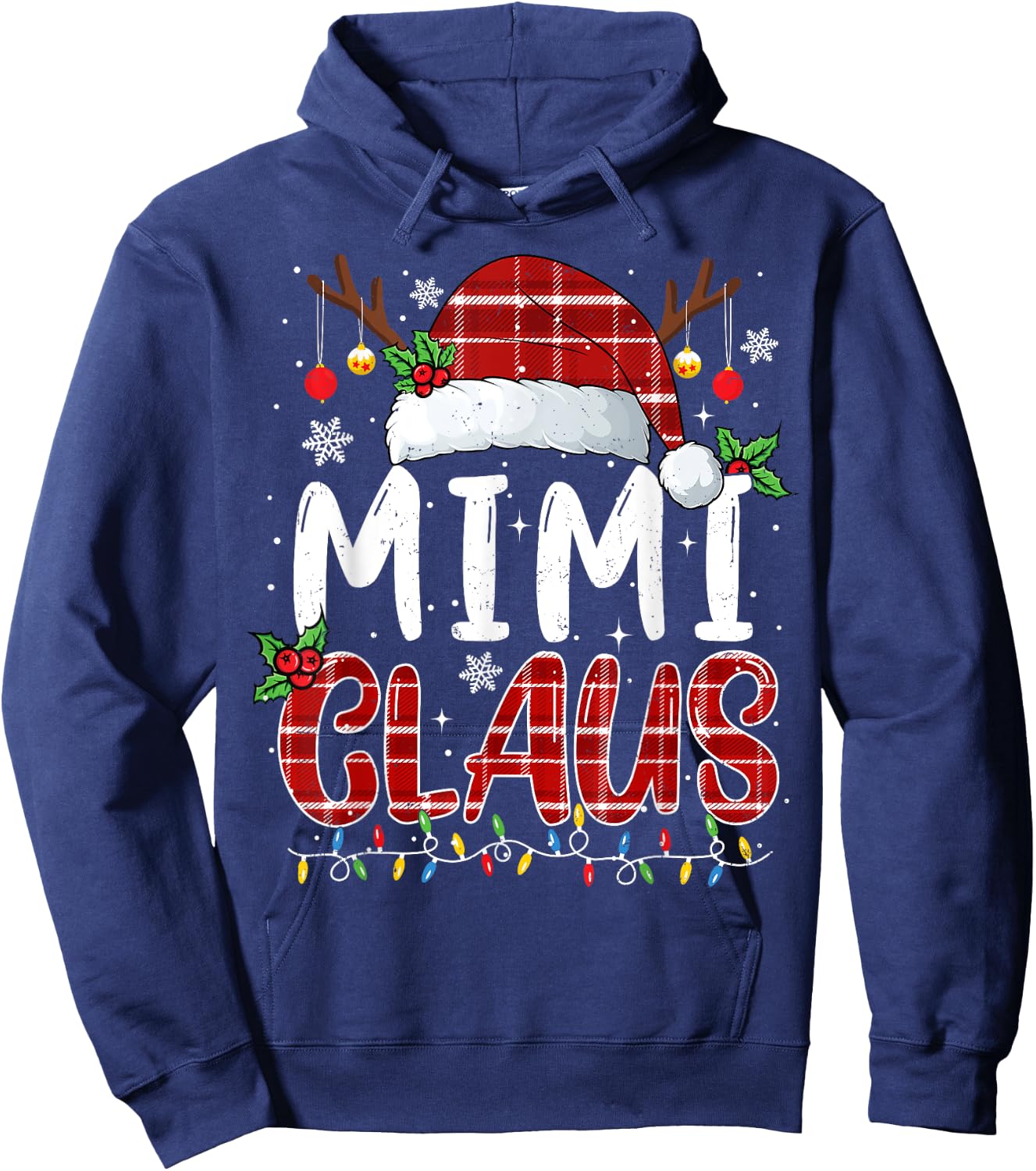 Mimi Claus Christmas Lights Pajama Family Matching Hoodie - Hoodie | Navy