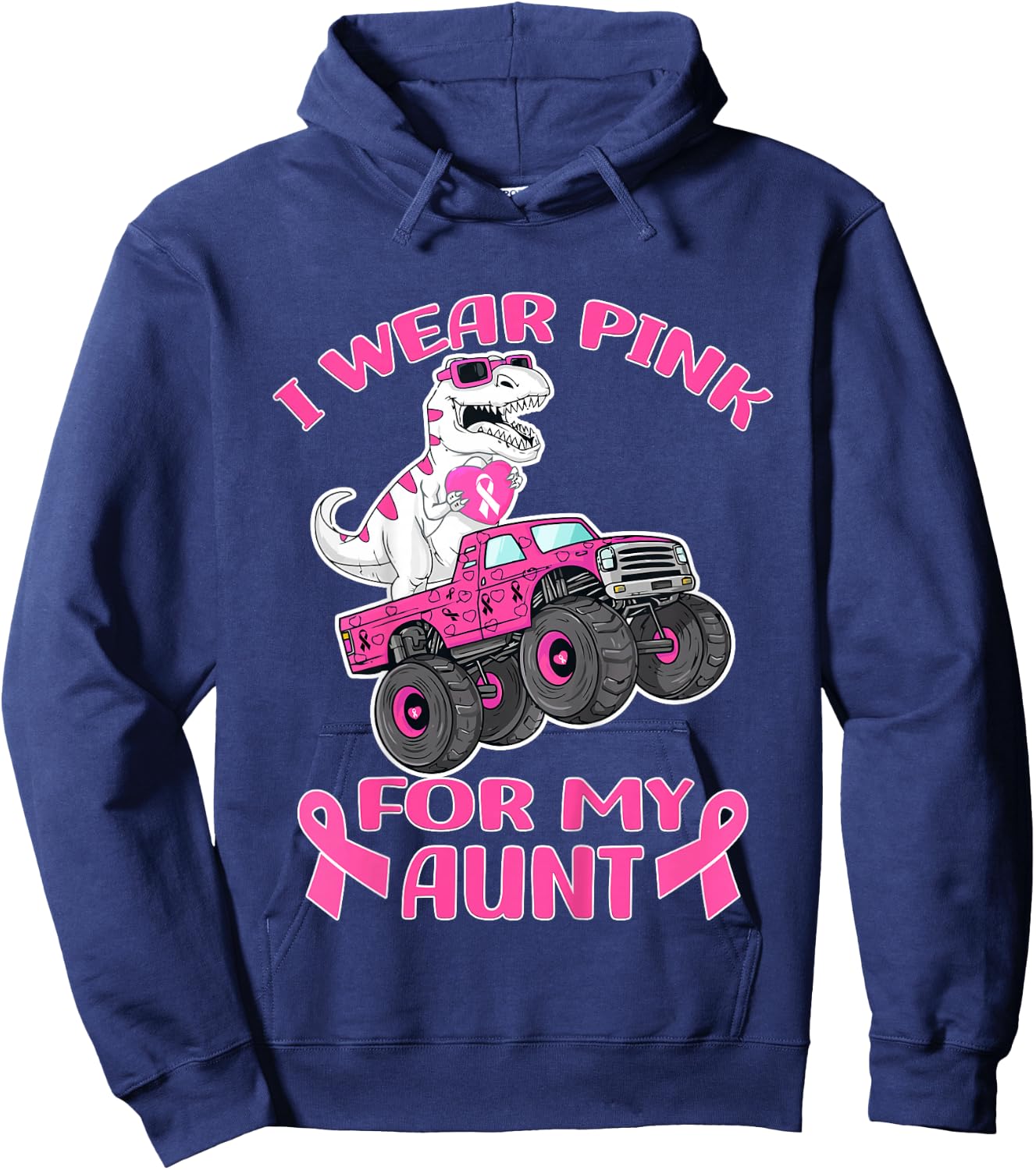 Kids Truck T-Rex Breast Cancer I Wear Pink For My Aunt Hoodie - Hoodie | Navy