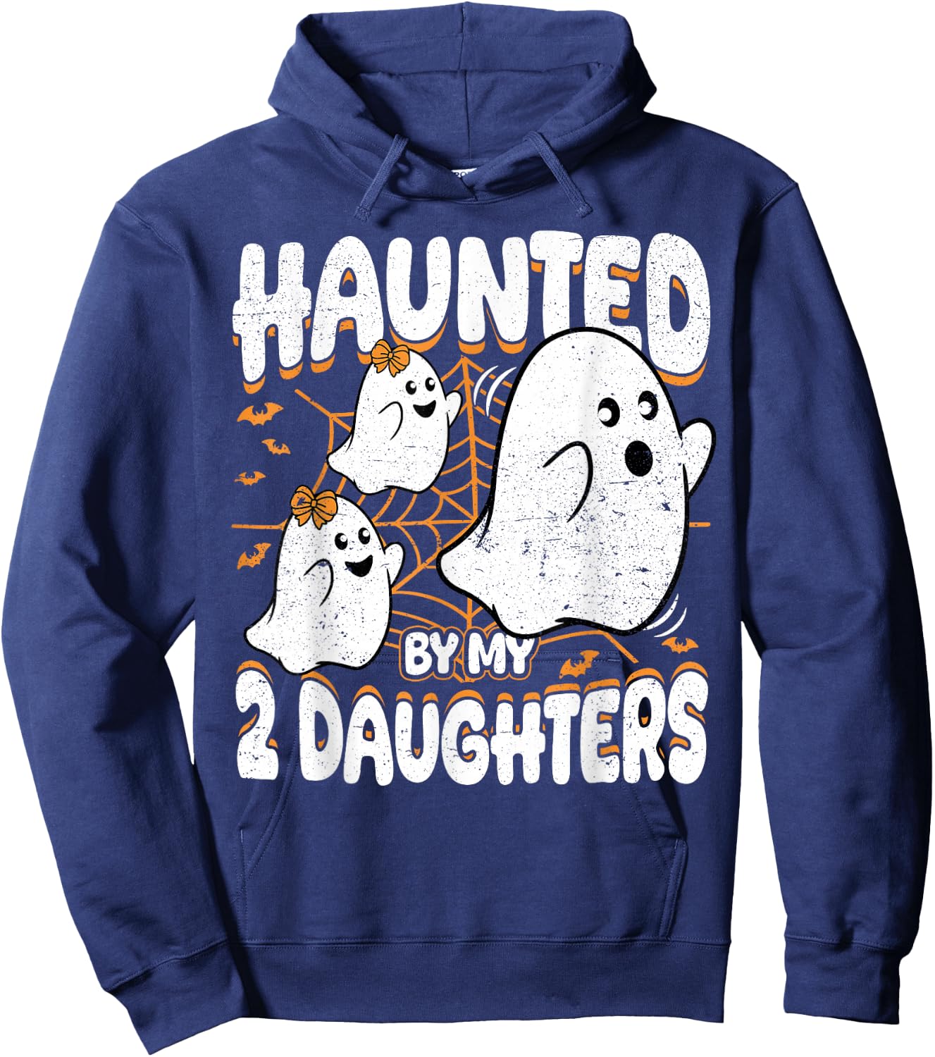 Haunted by My 2 Daughters Ghost Mom Dad Halloween Hoodie - Hoodie | Navy