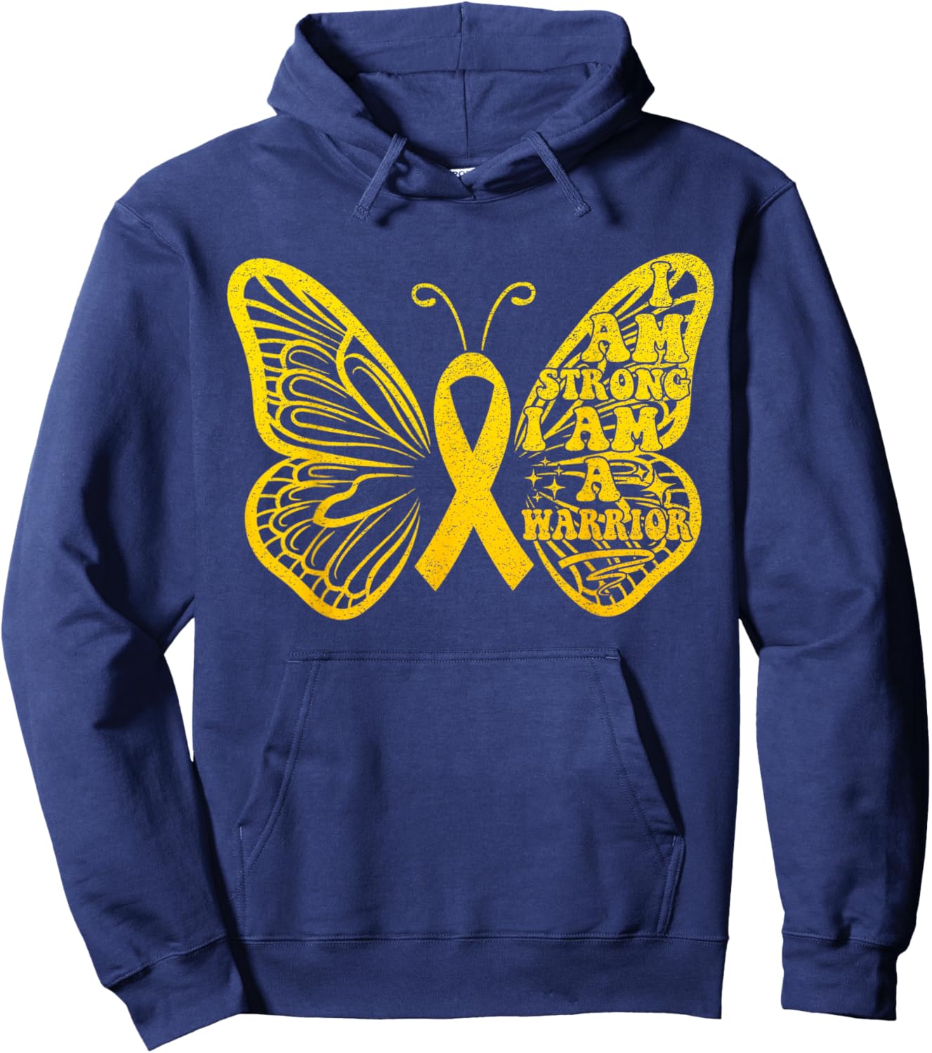 I Am Strong I Am a Warrior Childhood Cancer Awareness Hoodie - Hoodie | Navy