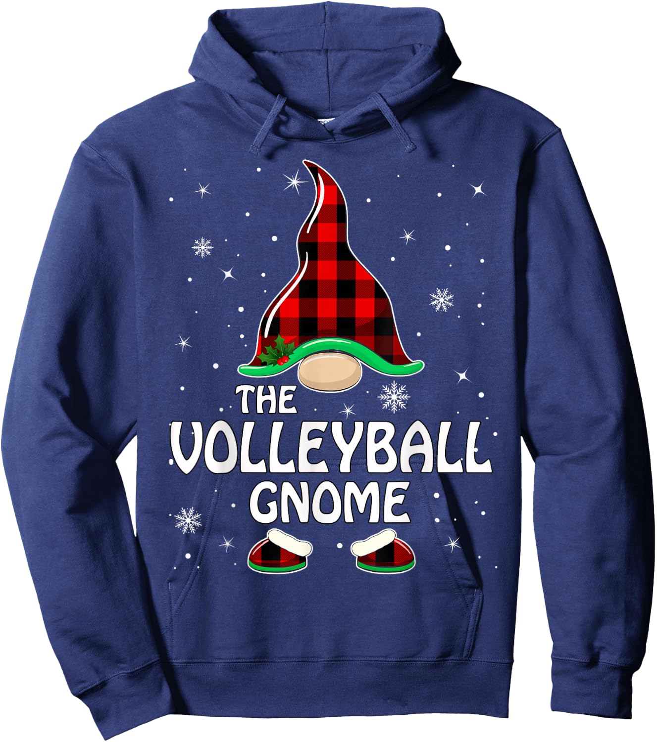 Volleyball Gnome Buffalo Plaid Matching Family Christmas Hoodie - Hoodie | Navy