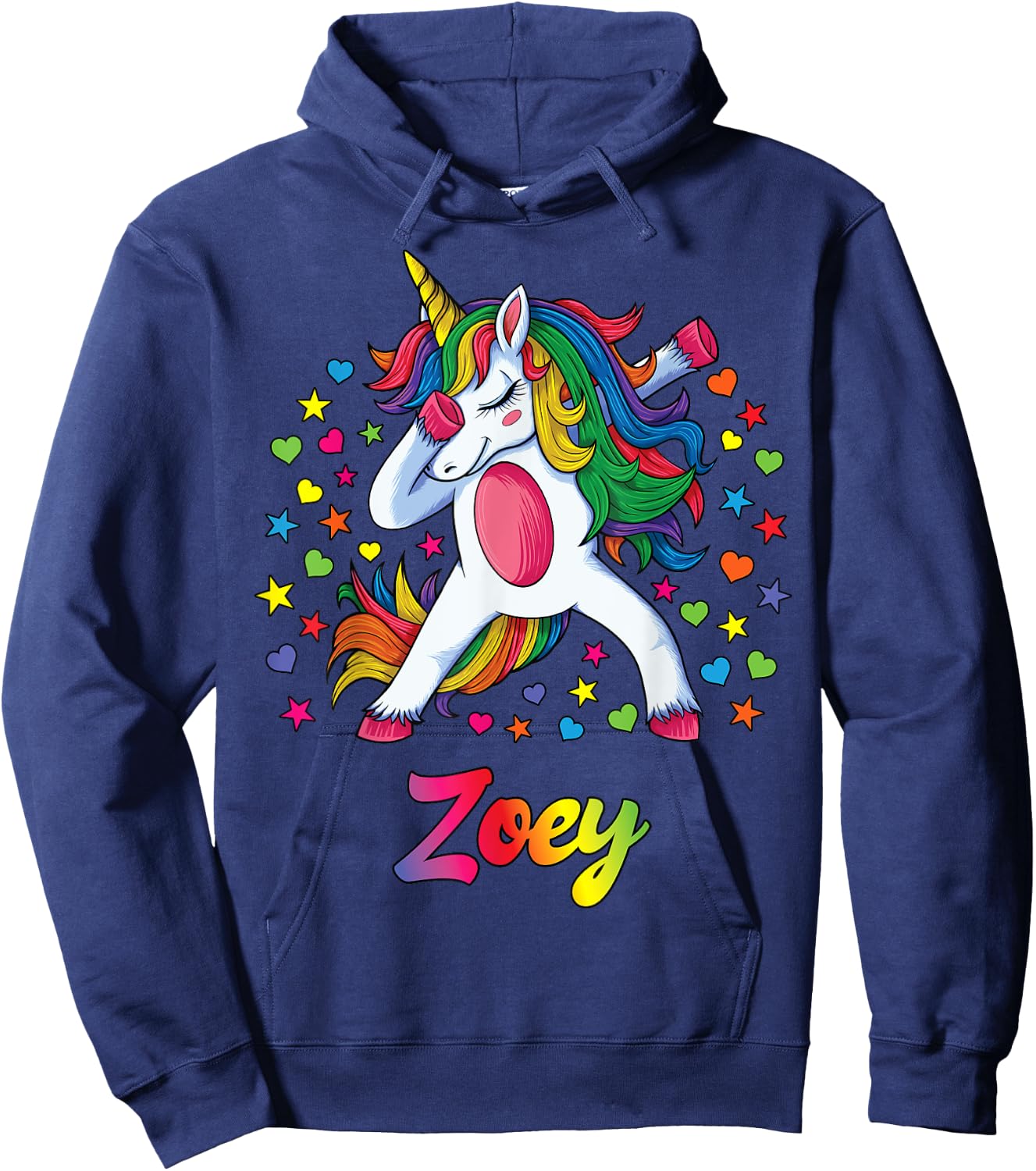 Zoey Dabbing Unicorn Rainbow Personalized Name Custom Hoodie - Hoodie | Navy