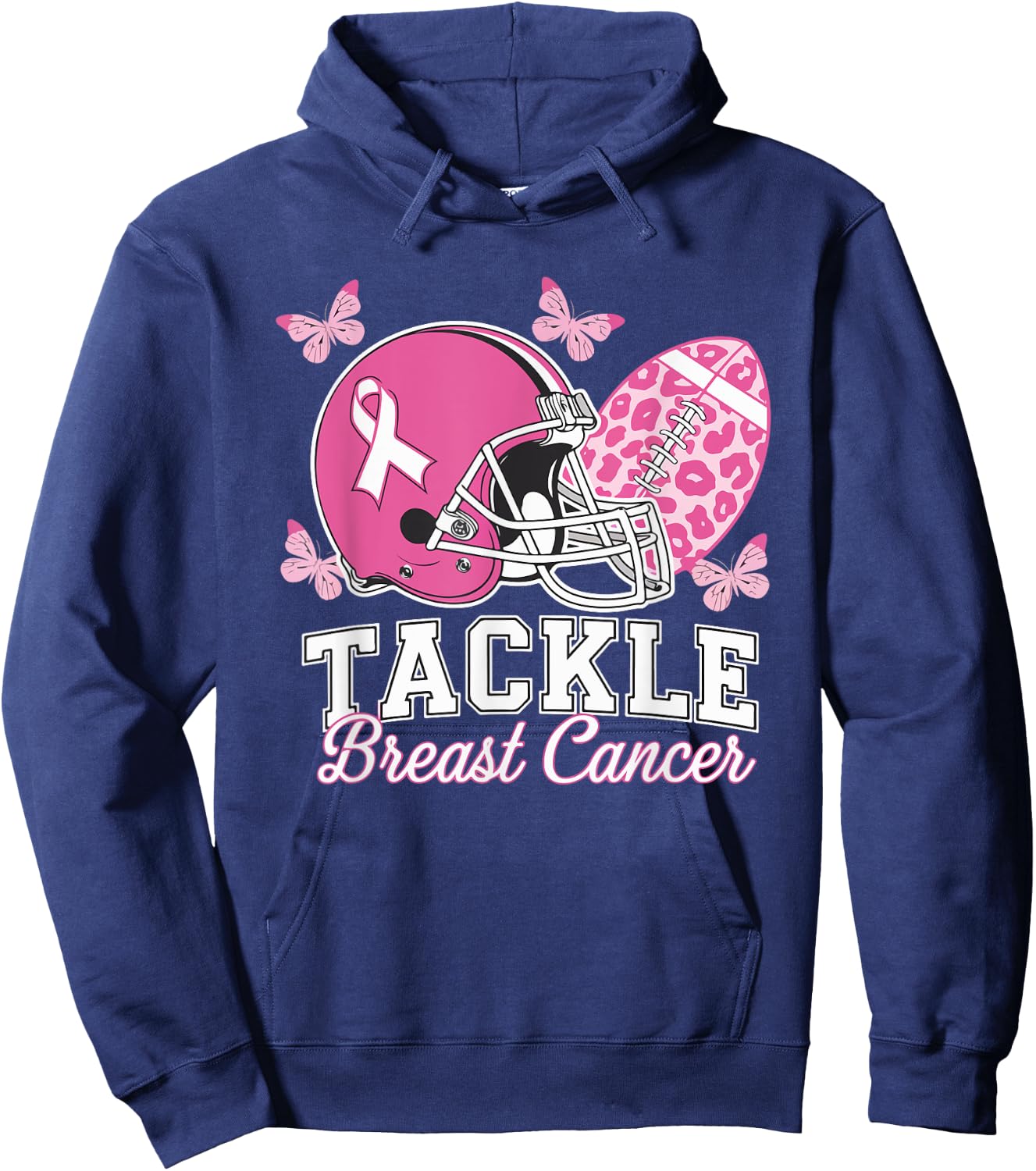 Tackle Breast Cancer Pink Ribbon American Fantasy Football Hoodie - Hoodie | Navy