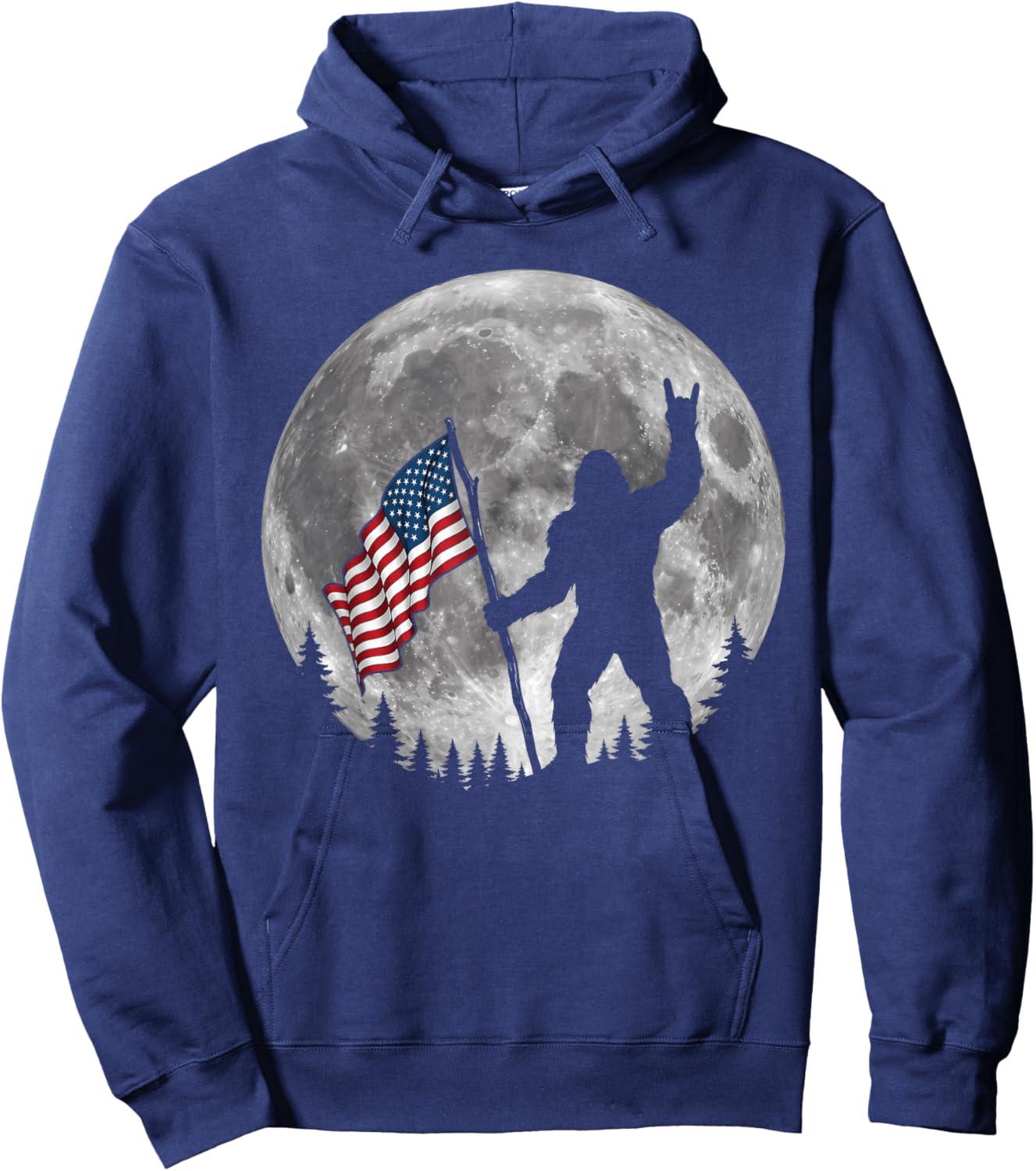 4th of July Bigfoot Sasquatch American Flag Patriotic Men Hoodie - Hoodie | Navy