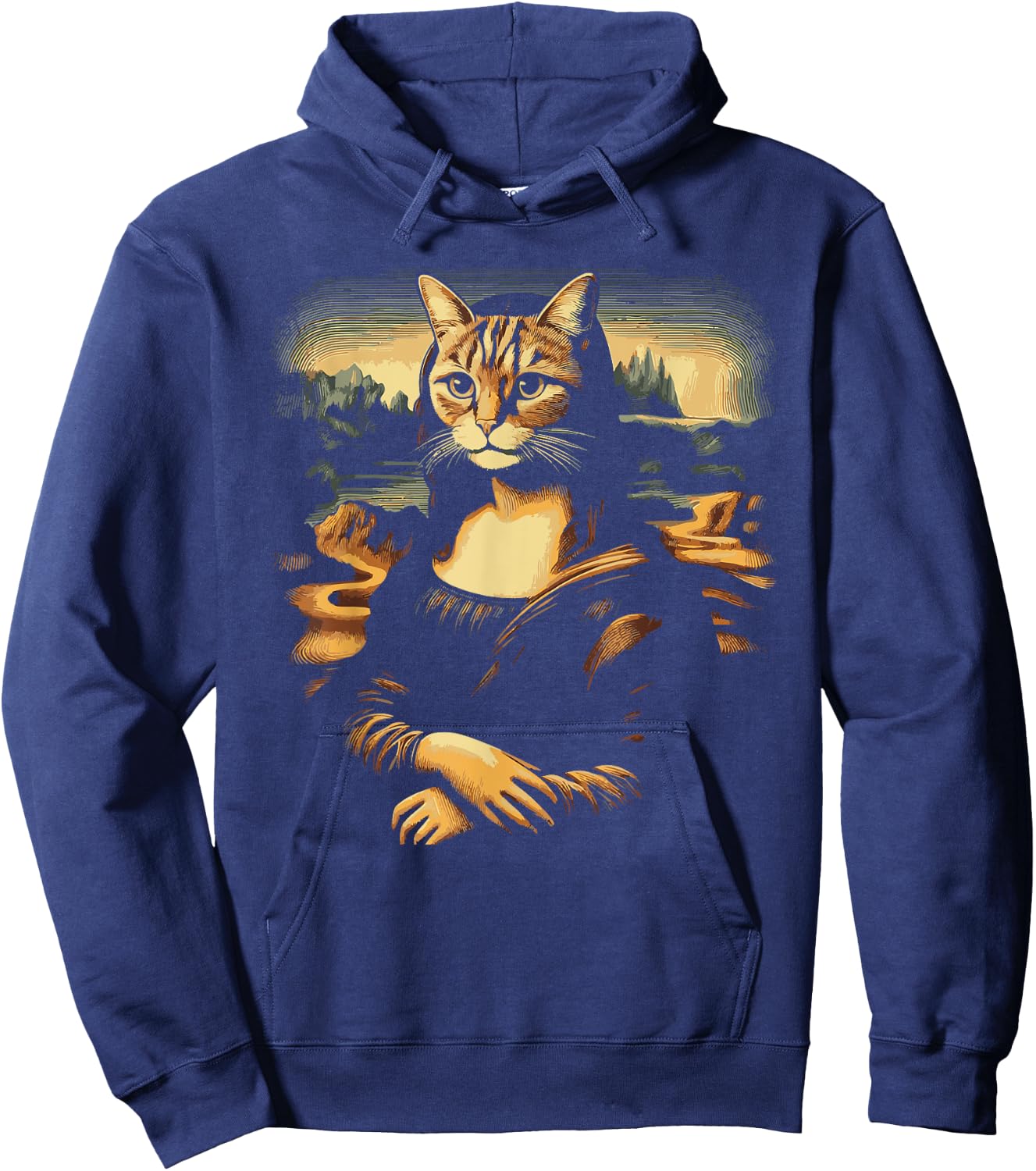 Monalisa With A Cat Face Funny Cat Lover Cat Memes Women Kids Hoodie - Hoodie | Navy