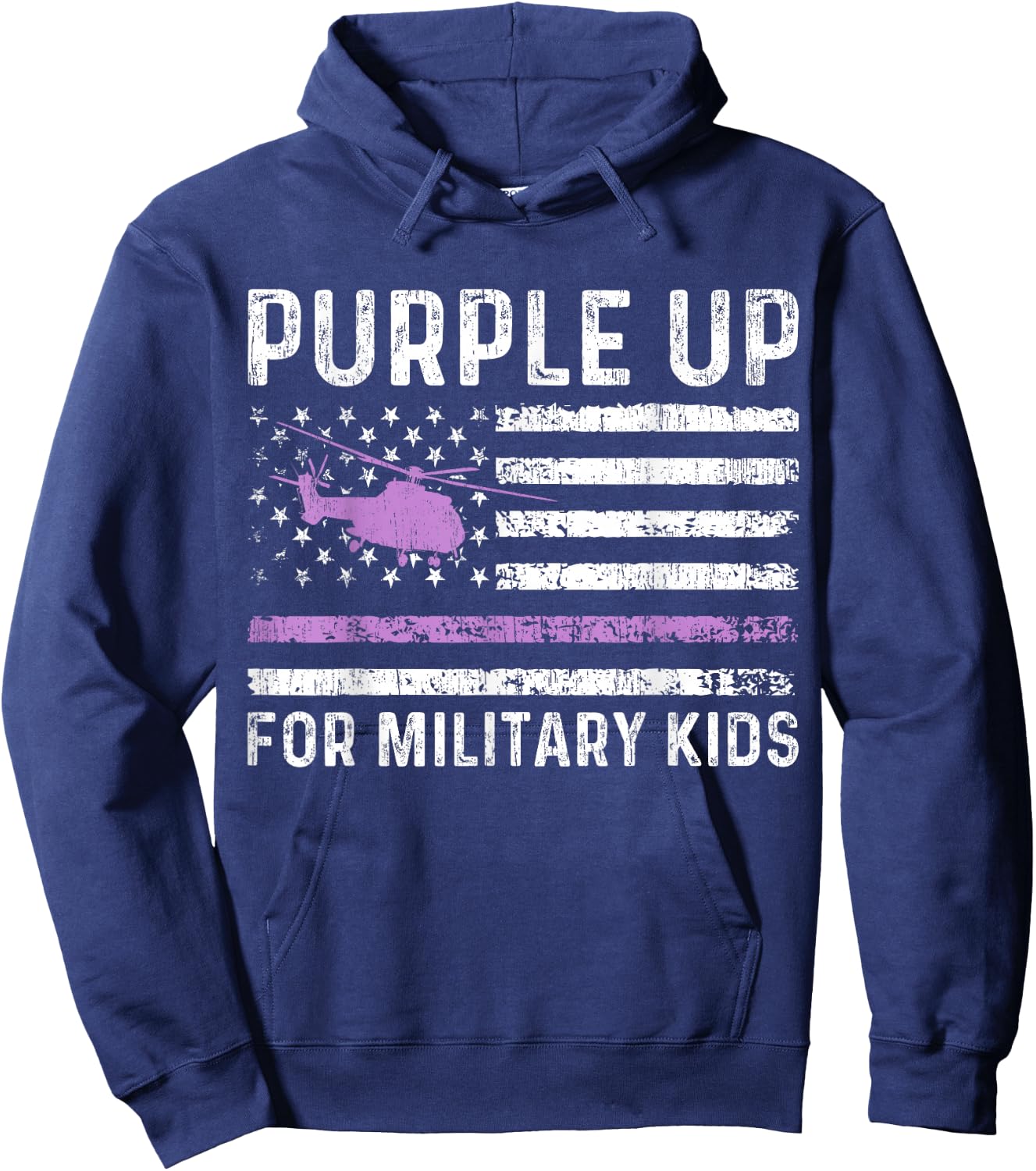 Purple Up For Military Kids - Month Military Child USA Flag Hoodie - Hoodie | Navy