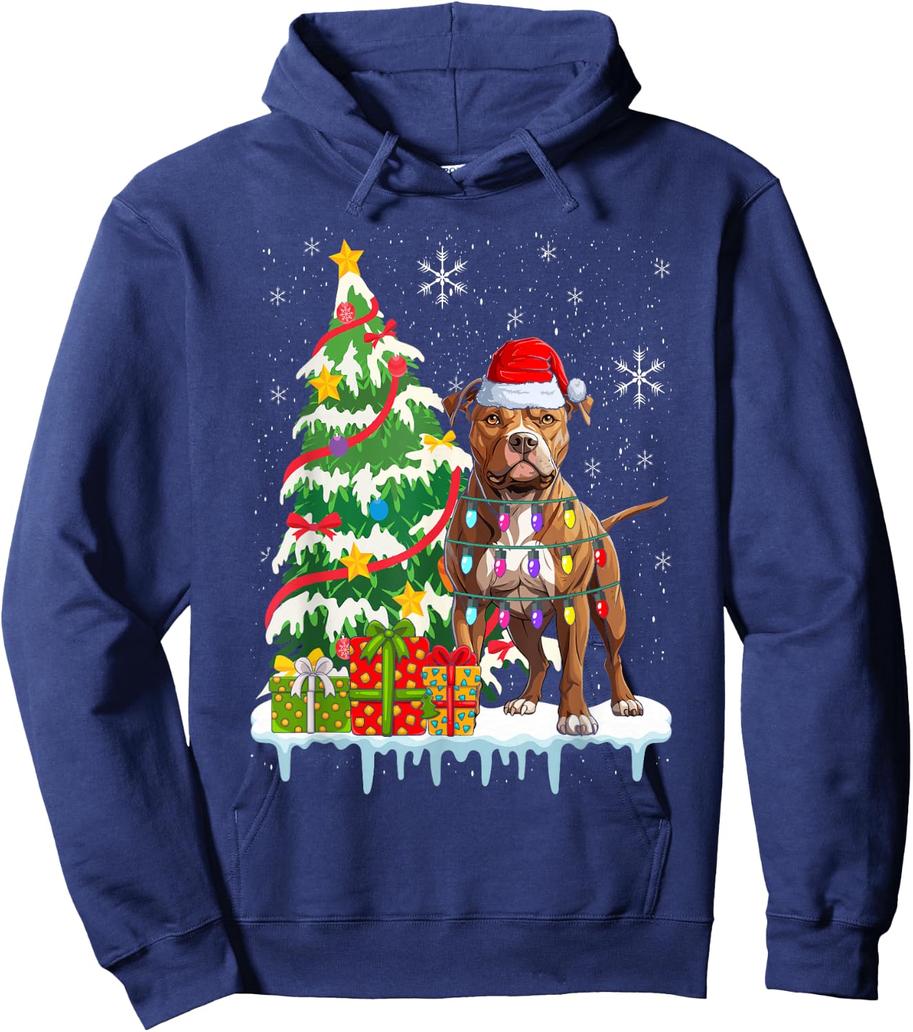 Pitbull Christmas Santa Pitbull Dog Lovers Christmas Tree Hoodie - Hoodie | Navy