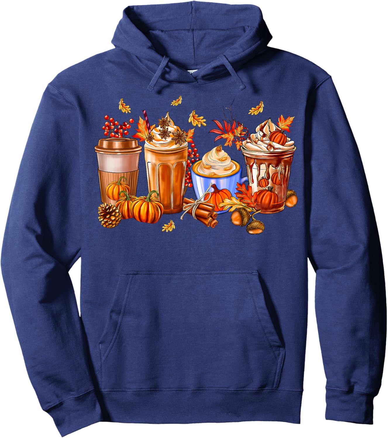 Pumpkin Spice Latte Coffee Cups Autumn Fall Season Costume Hoodie - Hoodie | Navy