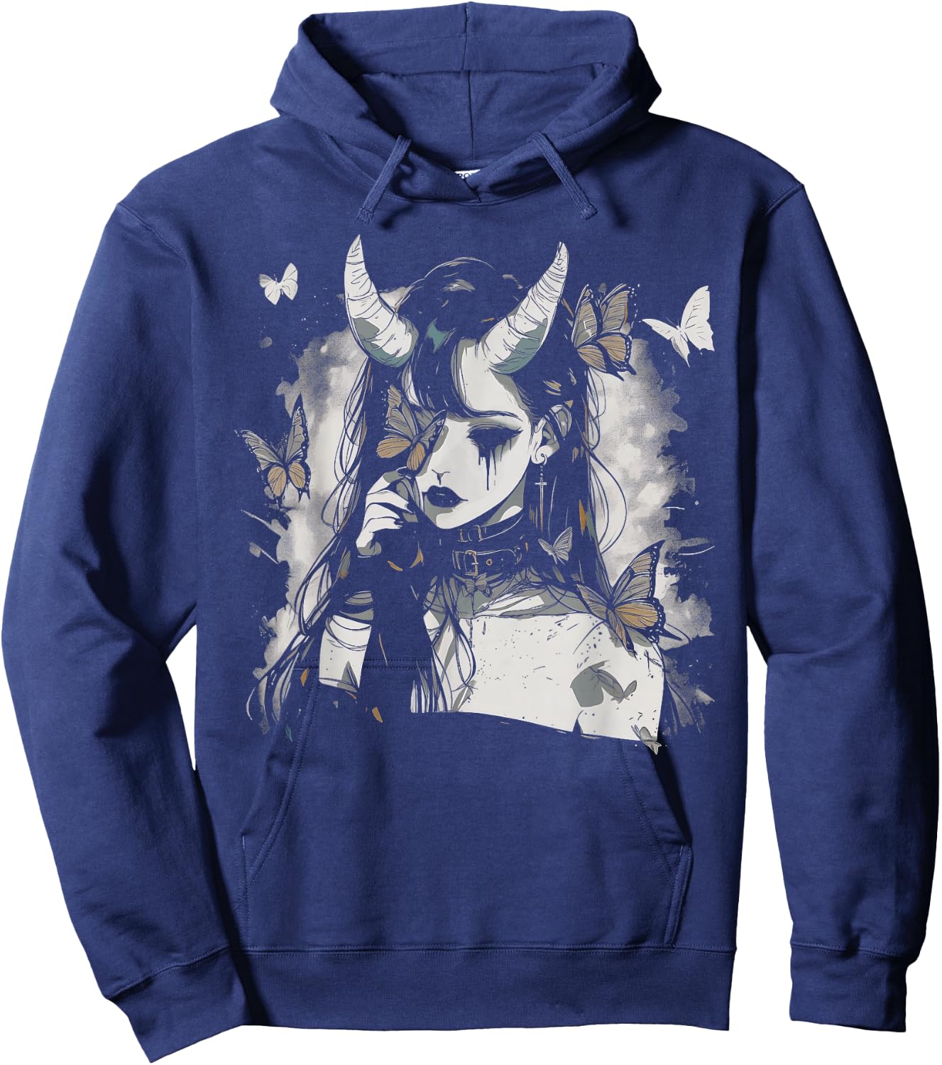 Butterfly Girl Sad Goth Anime Alt Alternative Art Aesthetic Hoodie - Hoodie | Navy
