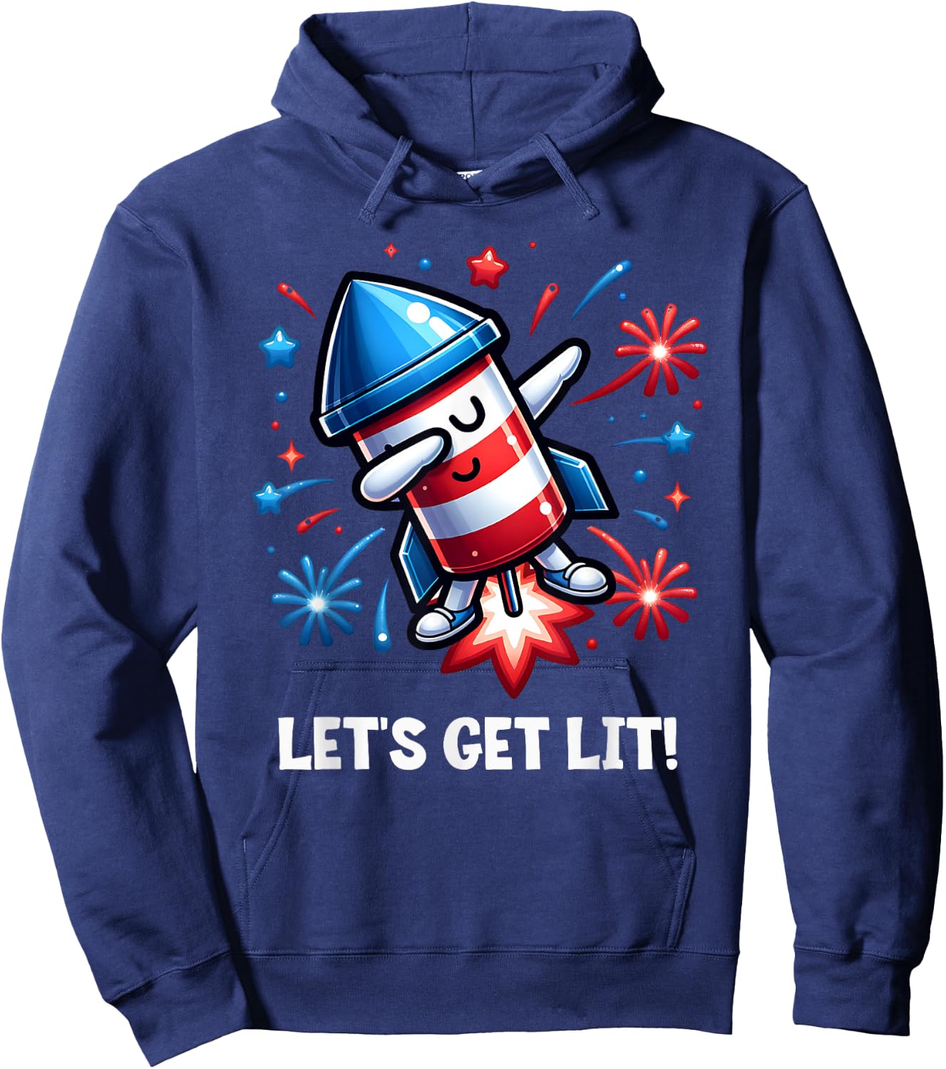 4th of July Let's Get Lit Dabbing Rocket Fireworks Patriotic Hoodie - Hoodie | Navy