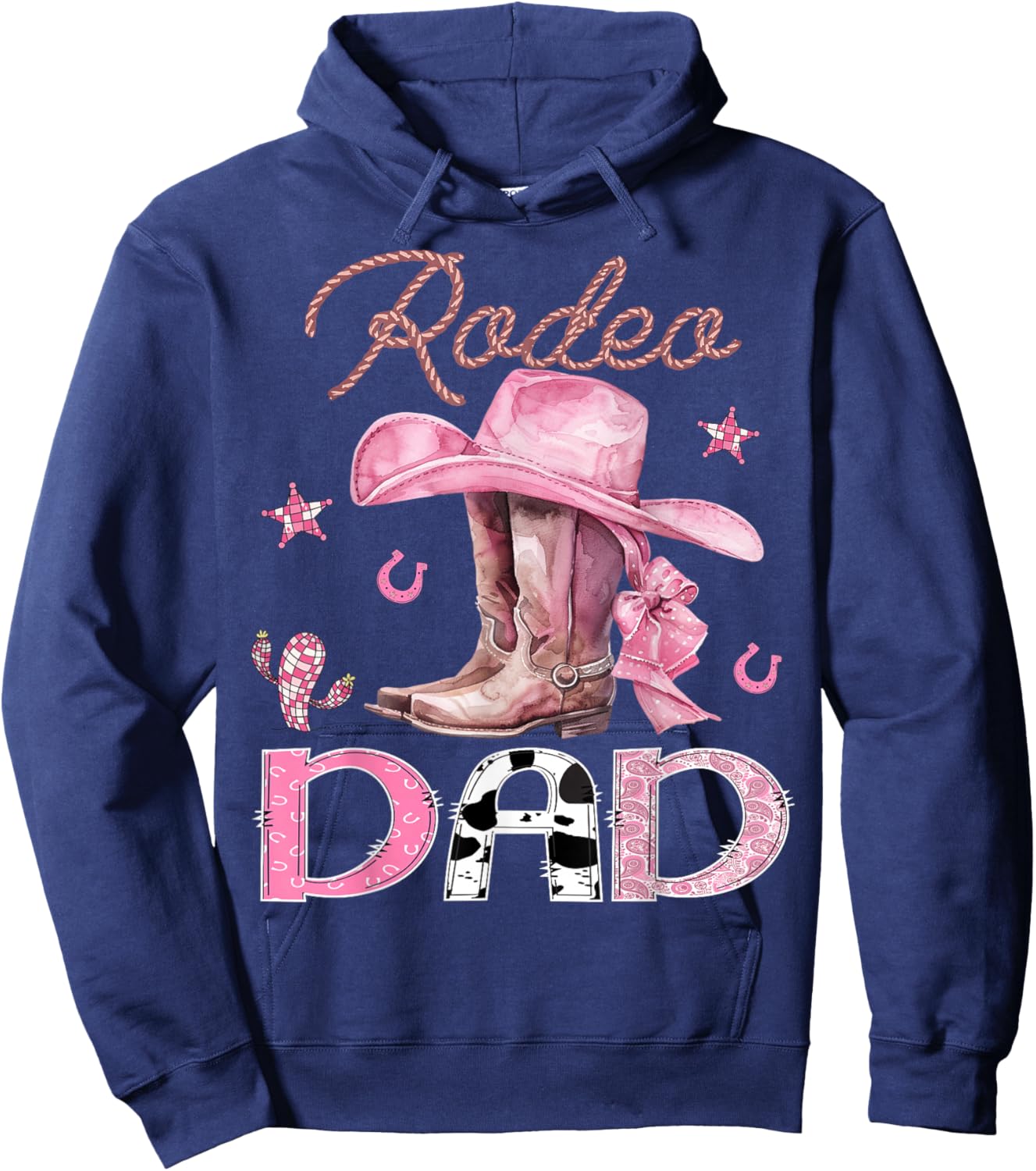 Rodeo Dad Pink Boots Coquette CowGirl Birthday Party Hoodie - Hoodie | Navy