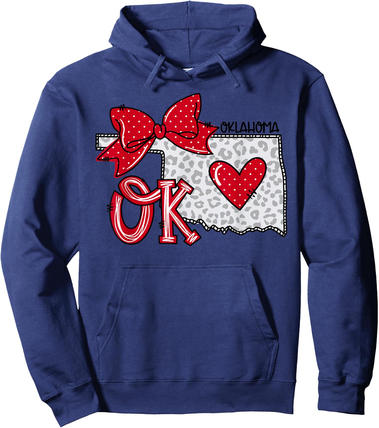 Oklahoma Heart State Map Women Girl Kids Coquette Bow Hoodie - Hoodie | Navy