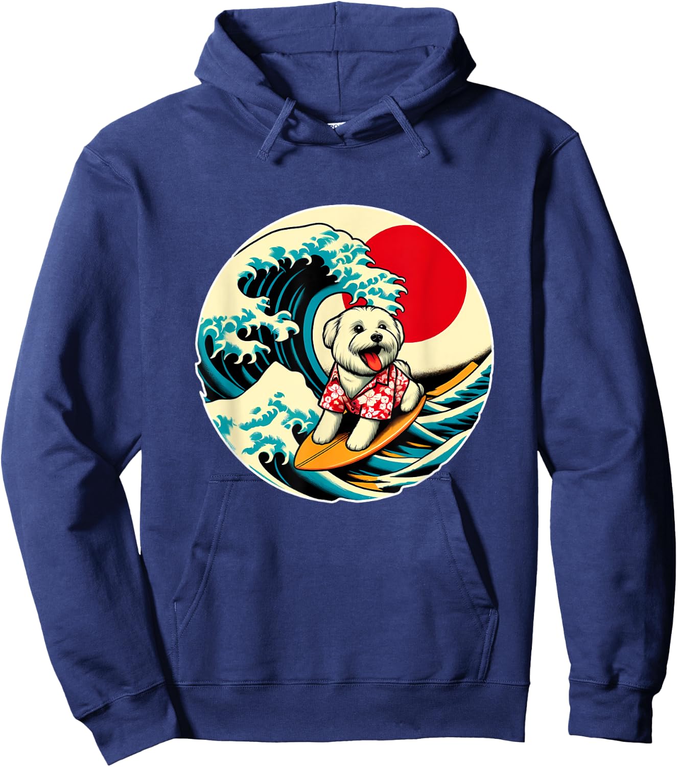 Great Wave Kanagawa Maltese dog Surfing Women Kids Hoodie - Hoodie | Navy