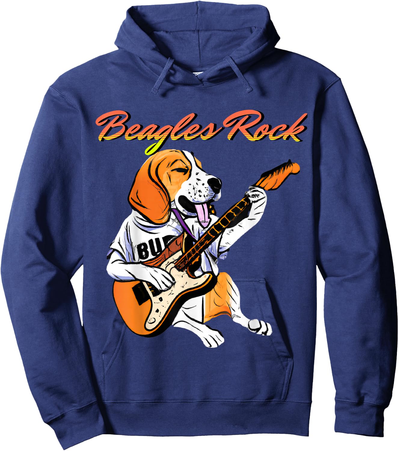 Cute Beagle Playing Guitar Rocks - Musical Pup for Dog Lover Women Hoodie - Hoodie | Navy