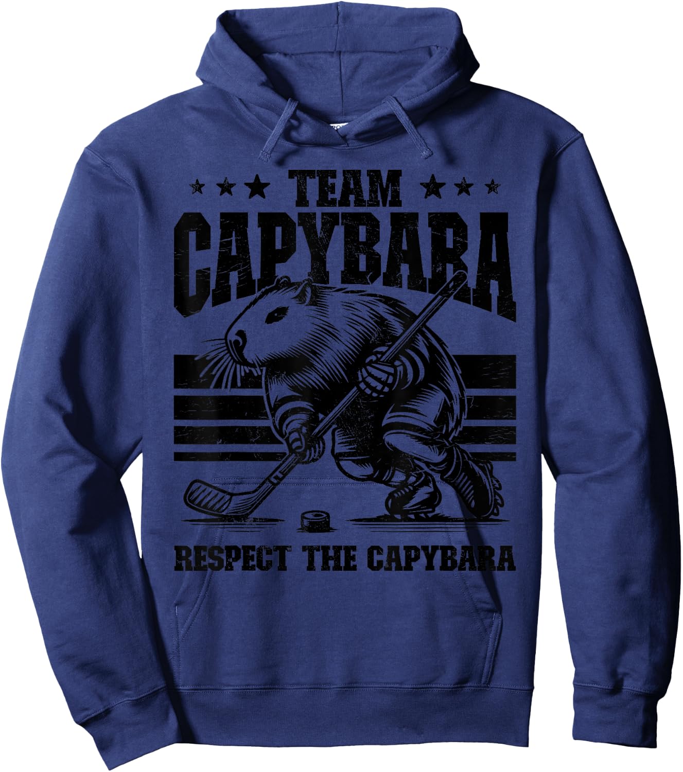 Team Capybara Hockey Funny Retro Capybara Playing Hockey Hoodie - Hoodie | Navy