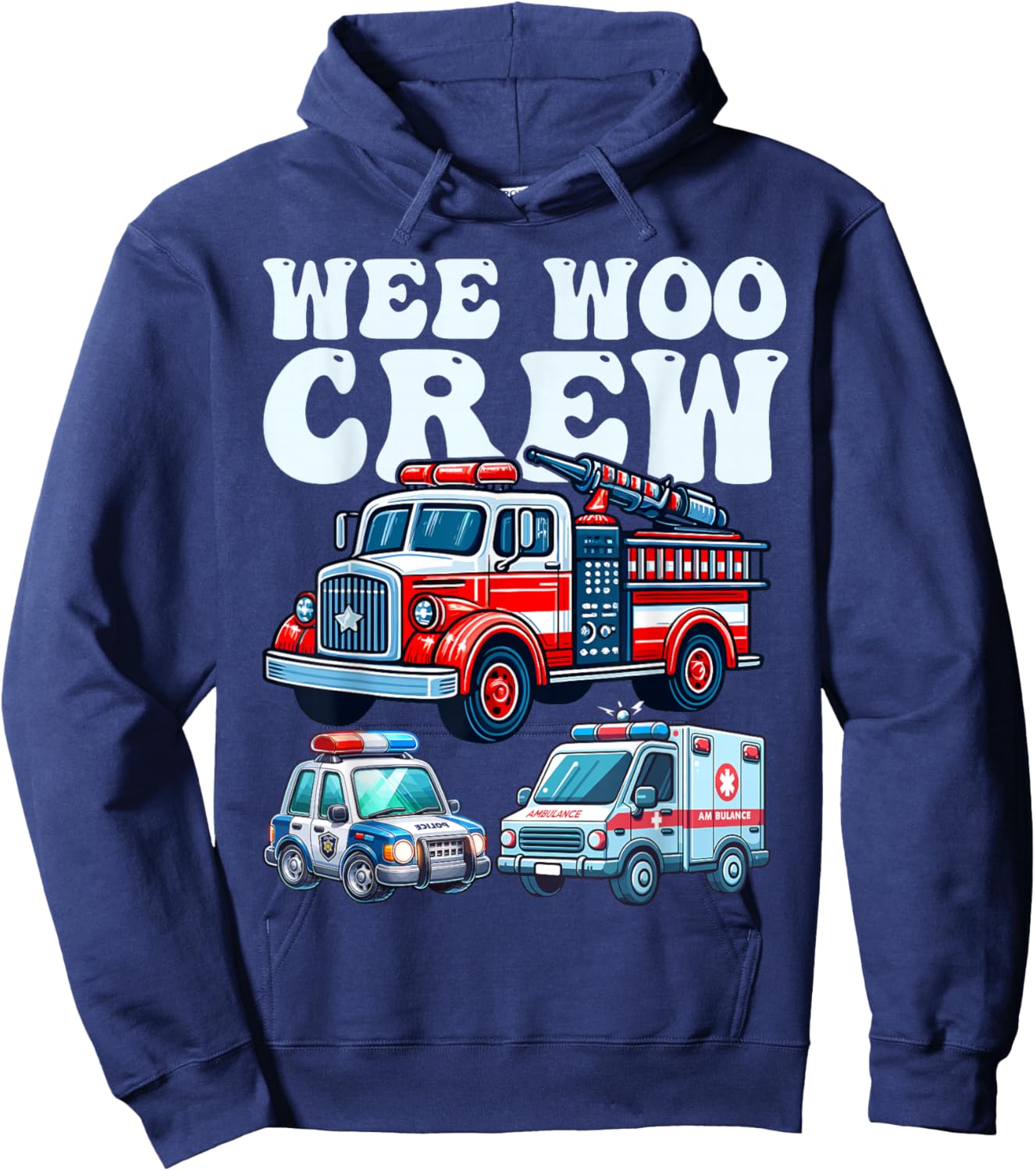 funny Wee Woo Crew Ambulance Firetruck Police Car for Kids Hoodie - Hoodie | Navy