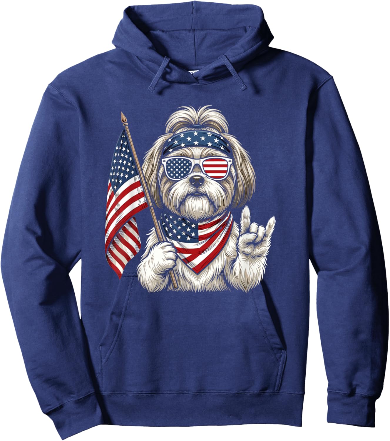 American Flag Shih Tzu 4th of July Hoodie - Hoodie | Navy