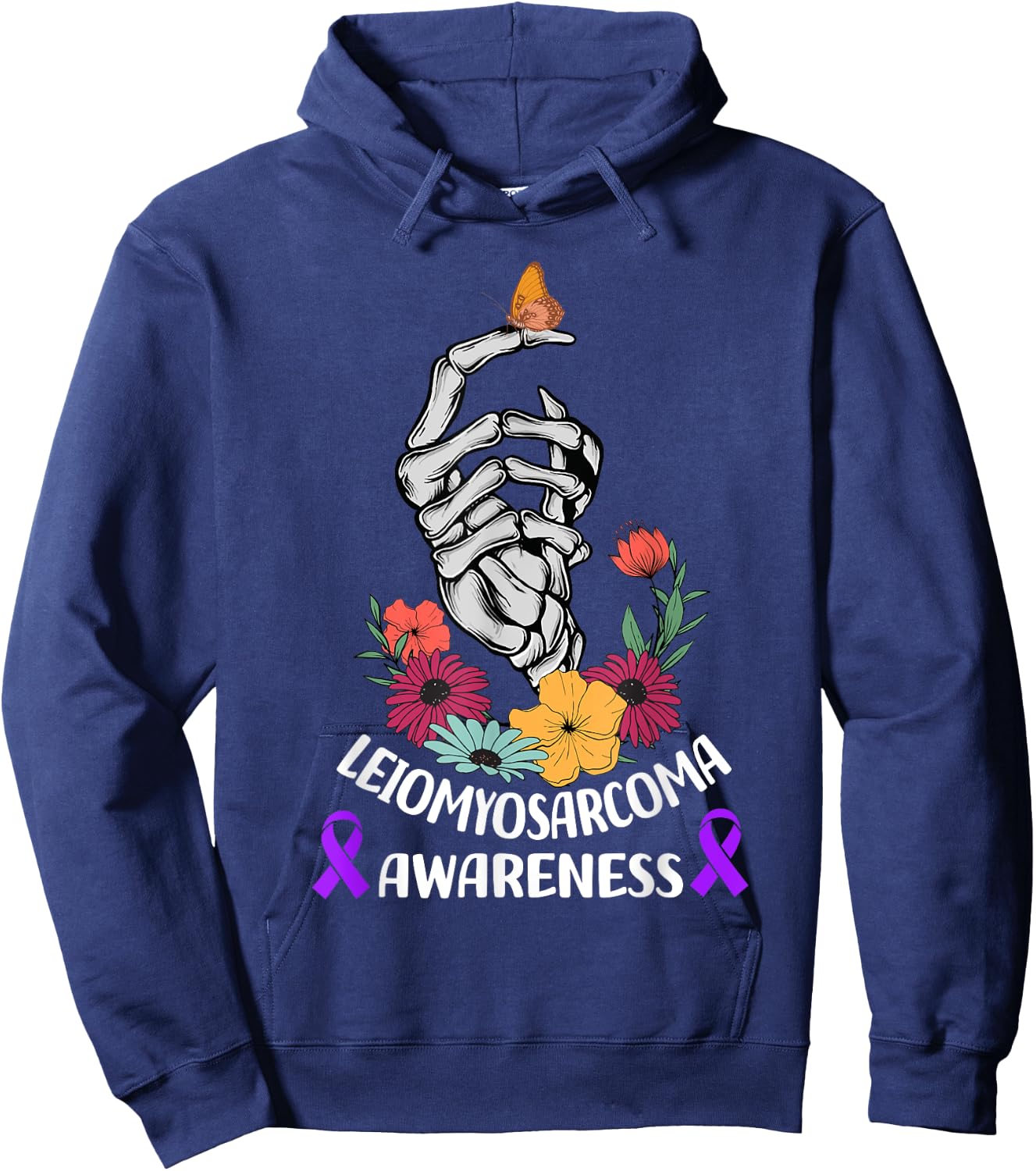 leiomyosarcoma Awareness Halloween Skeleton Hand Hoodie - Hoodie | Navy