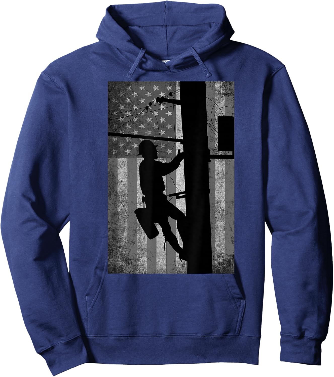 Lineman American Flag | Electric Cable Lineman Gift Hoodie - Hoodie | Navy