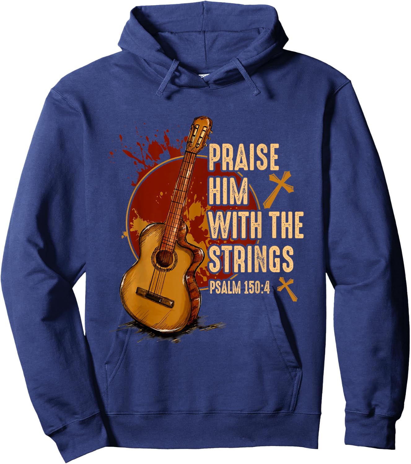 Praise Him With The Strings Jesus Acoustic Guitar Christian Hoodie - Hoodie | Navy