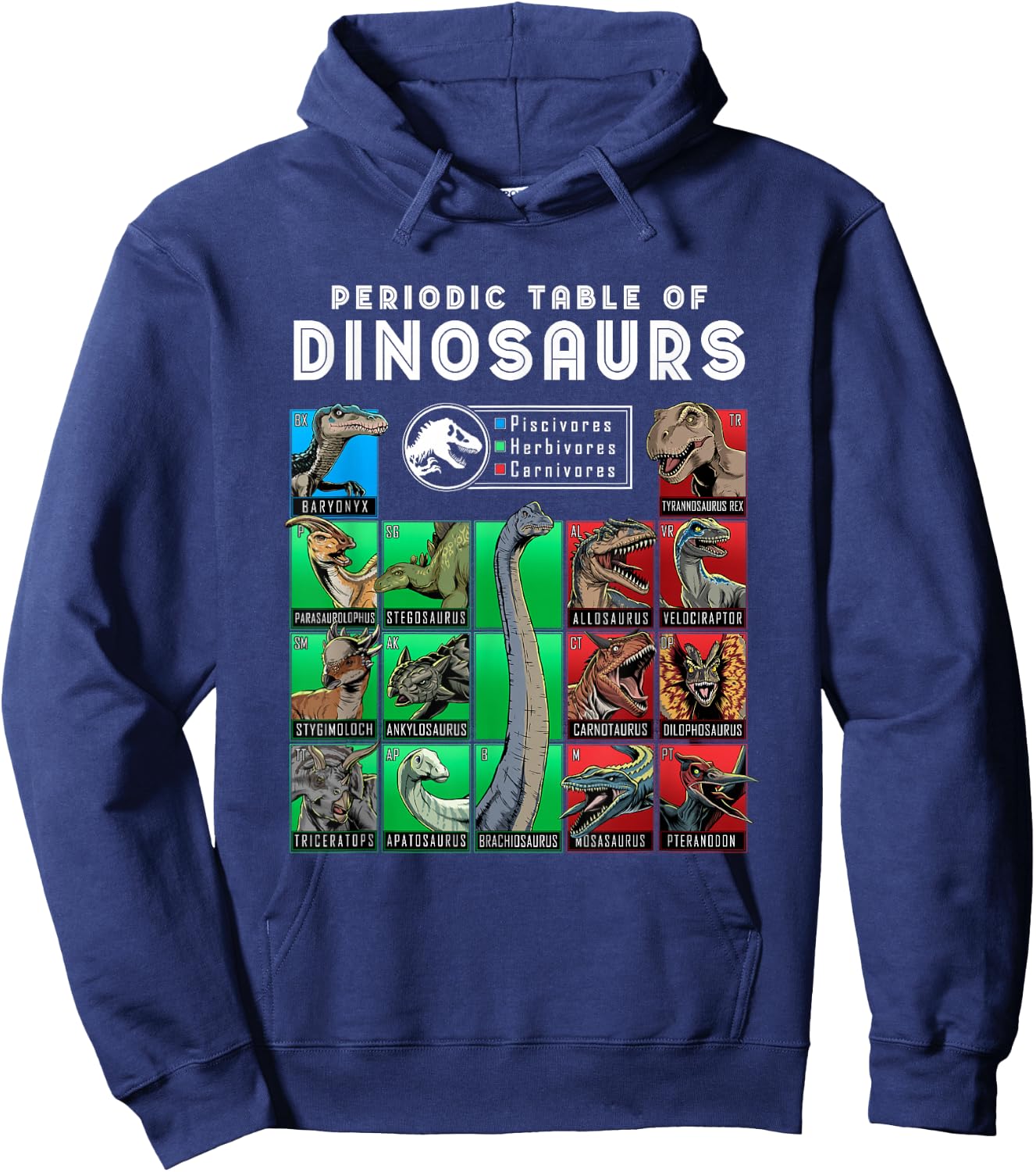Jurassic World Neon Colorful Periodic Table Of Dinosaurs Hoodie - Hoodie | Navy