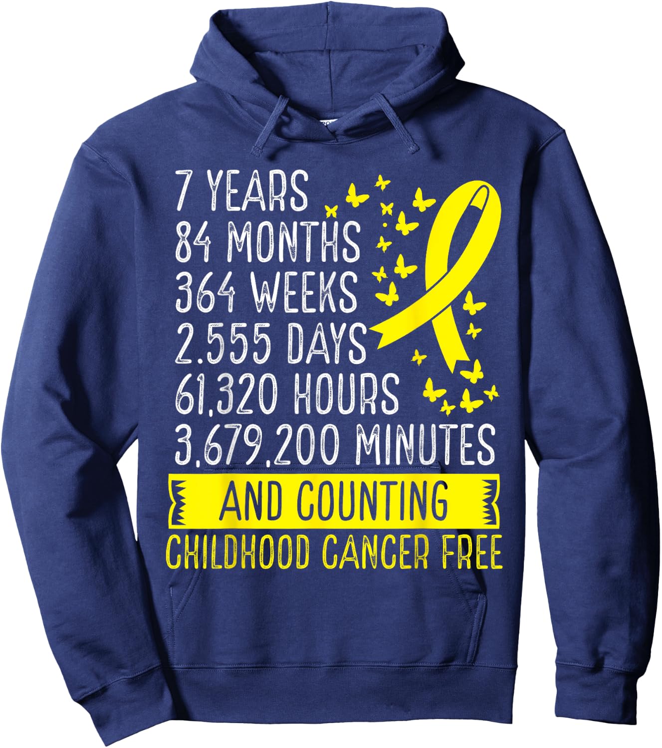 7 Years Childhood Cancer Free Awareness Ribbon Movement Hoodie - Hoodie | Navy