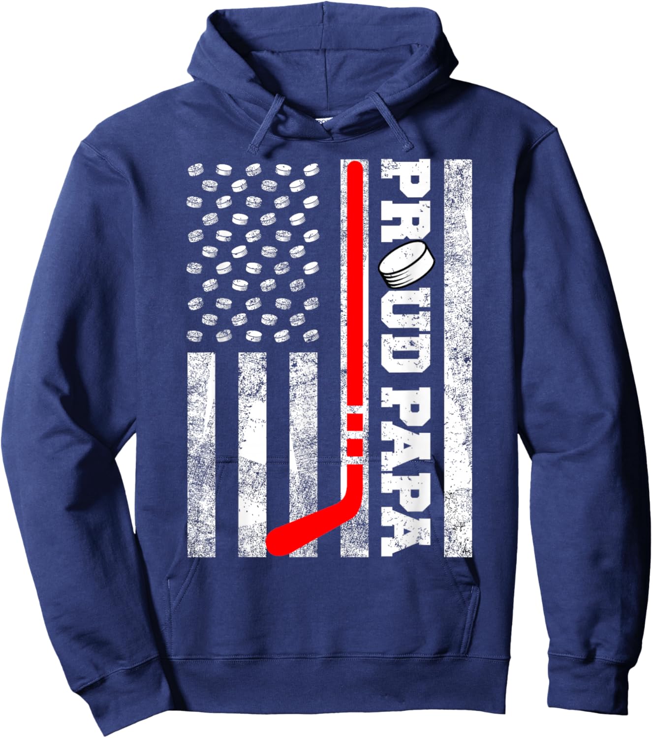 Proud Papa American Distressed Flag Funny Hockey Papa Hoodie - Hoodie | Navy