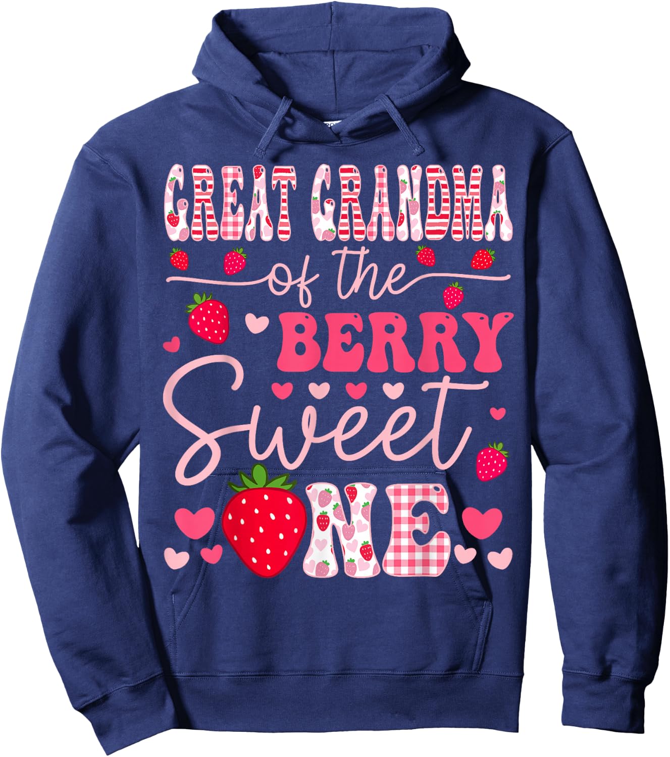 Great Grandma Of The Berry Sweet One Strawberry Groovy Hoodie - Hoodie | Navy