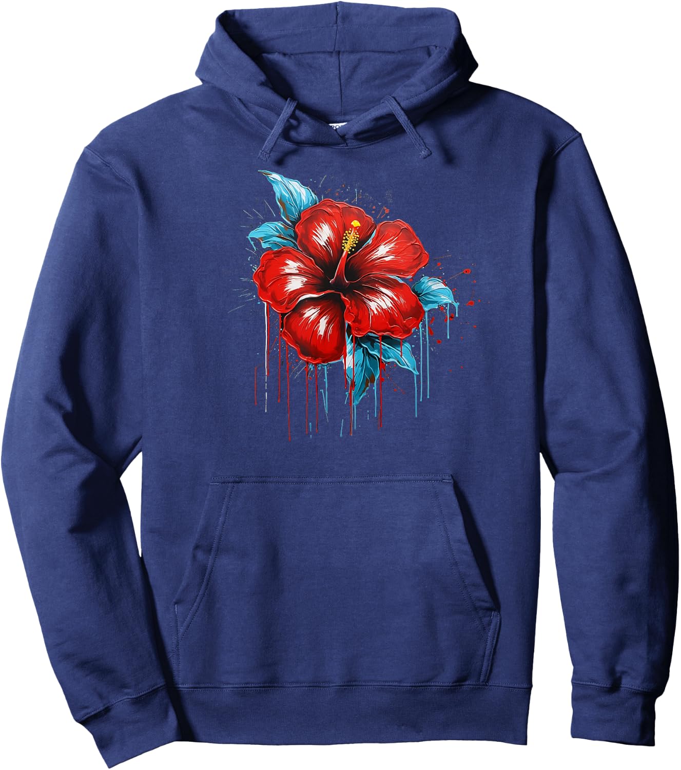 Red Hibiscus Funny Graffiti Trendy Cute Flower Fashion Hoodie - Hoodie | Navy