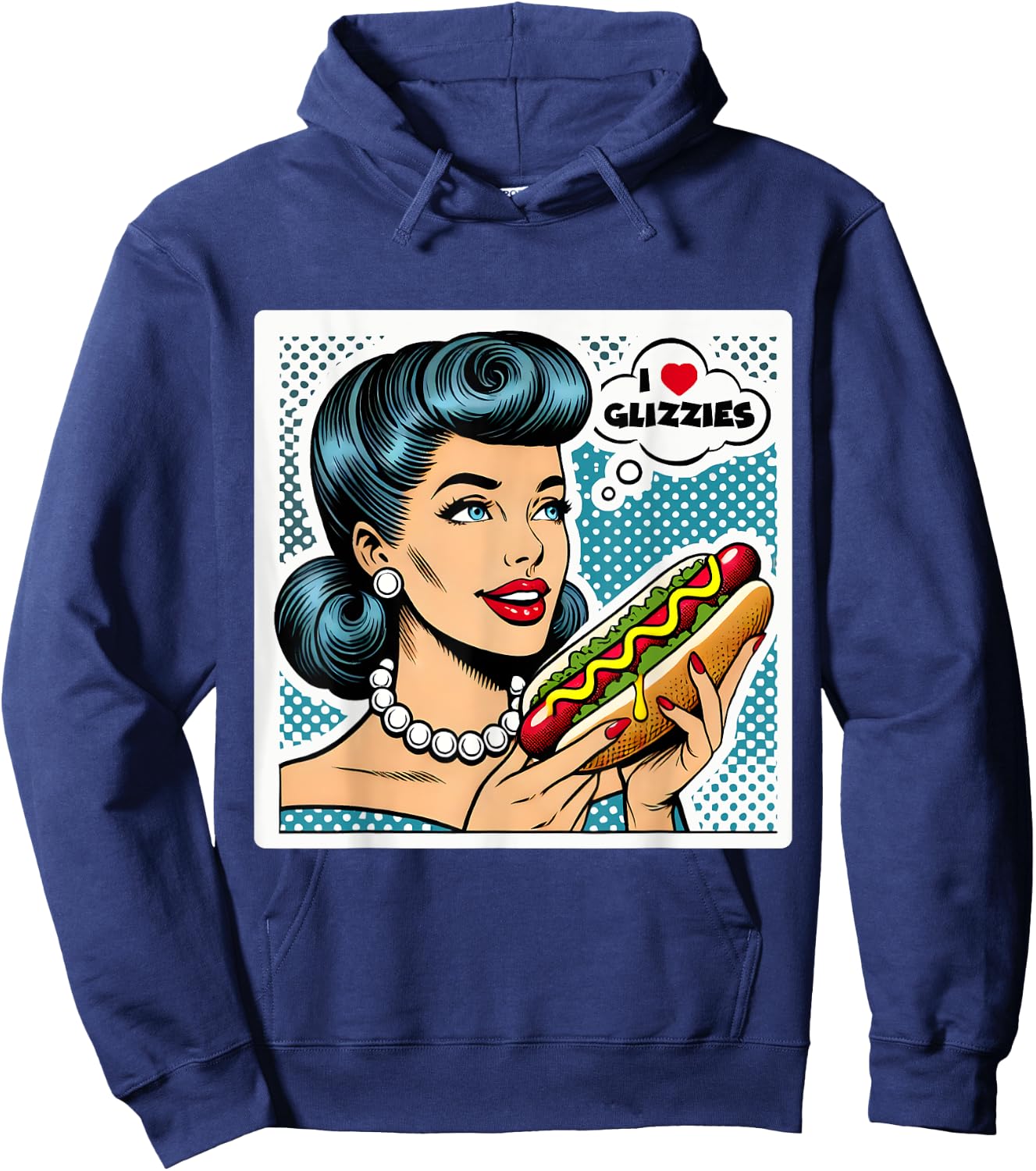 I Love Heart Big Glizzies Glizzy Gobbler Retro Pop Art Funny Hoodie - Hoodie | Navy