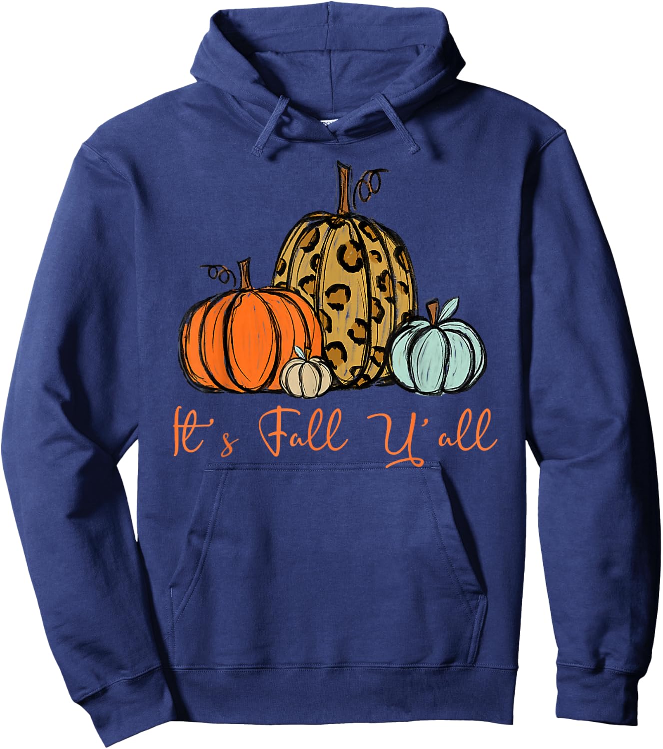 Happy Fall Y’all Pumpkin Leopard Its Fall Yall Women Hoodie - Hoodie | Navy