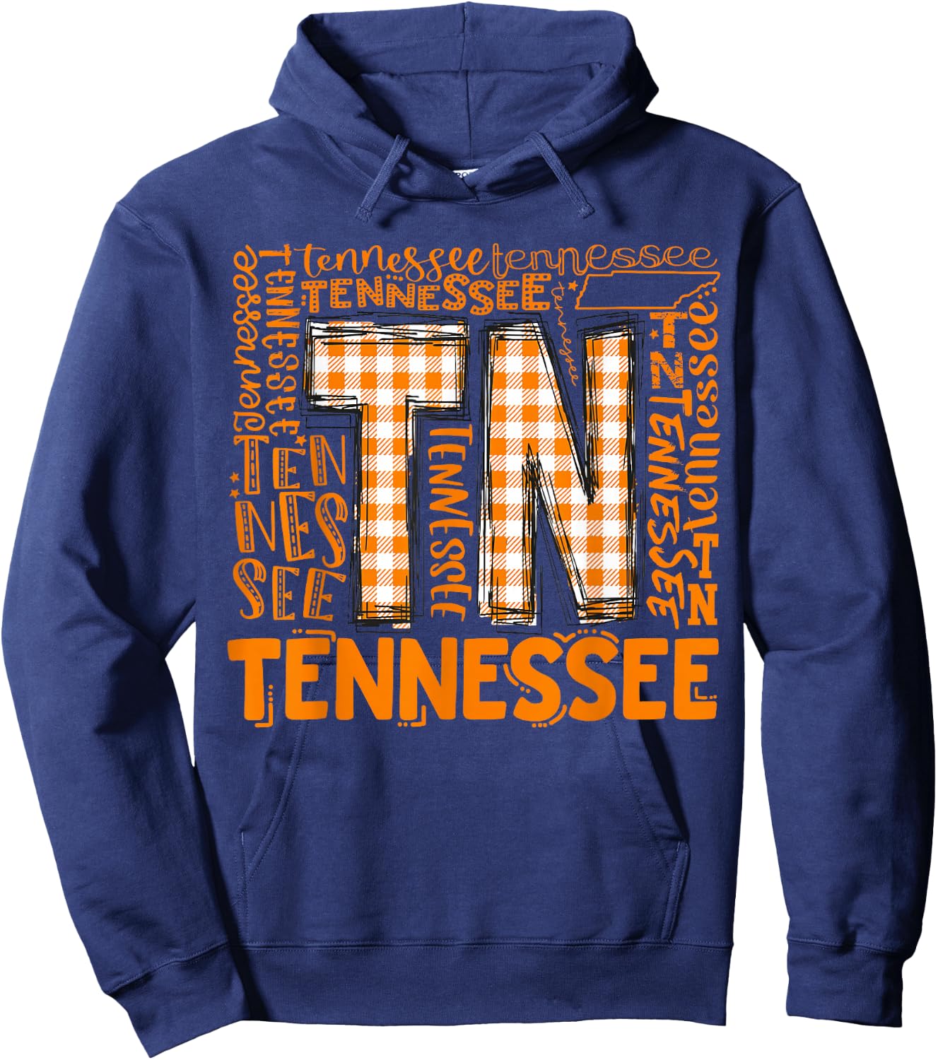 Tennessee State Flag Orange Plaid TN Hoodie - Hoodie | Navy