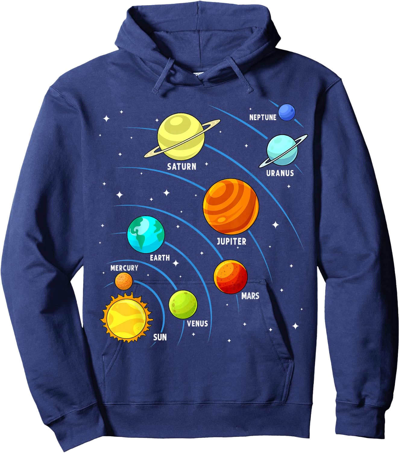 Kids Colorful Planets Solar Systems Boys Space Science Hoodie - Hoodie | Navy