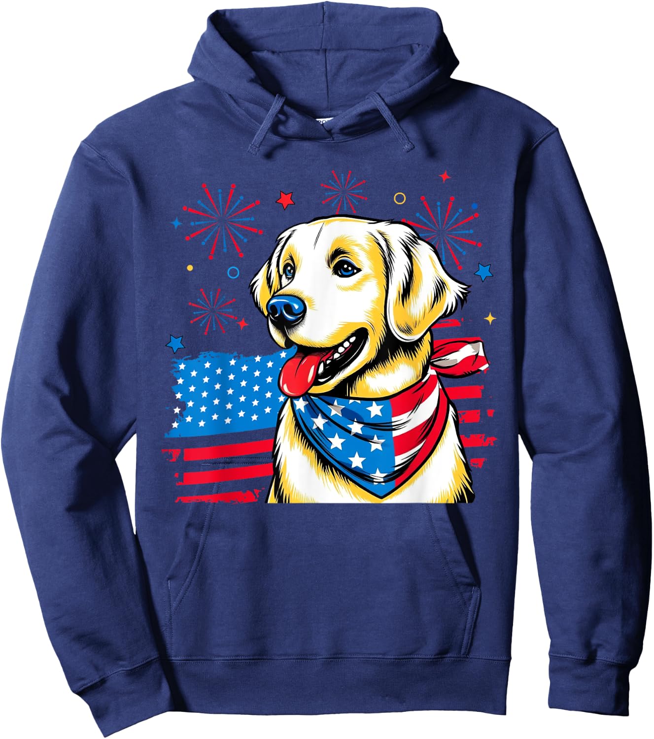4th of July Golden Retriever American USA Flag Dog Patriotic Women Kids Men Hoodie - Hoodie | Navy