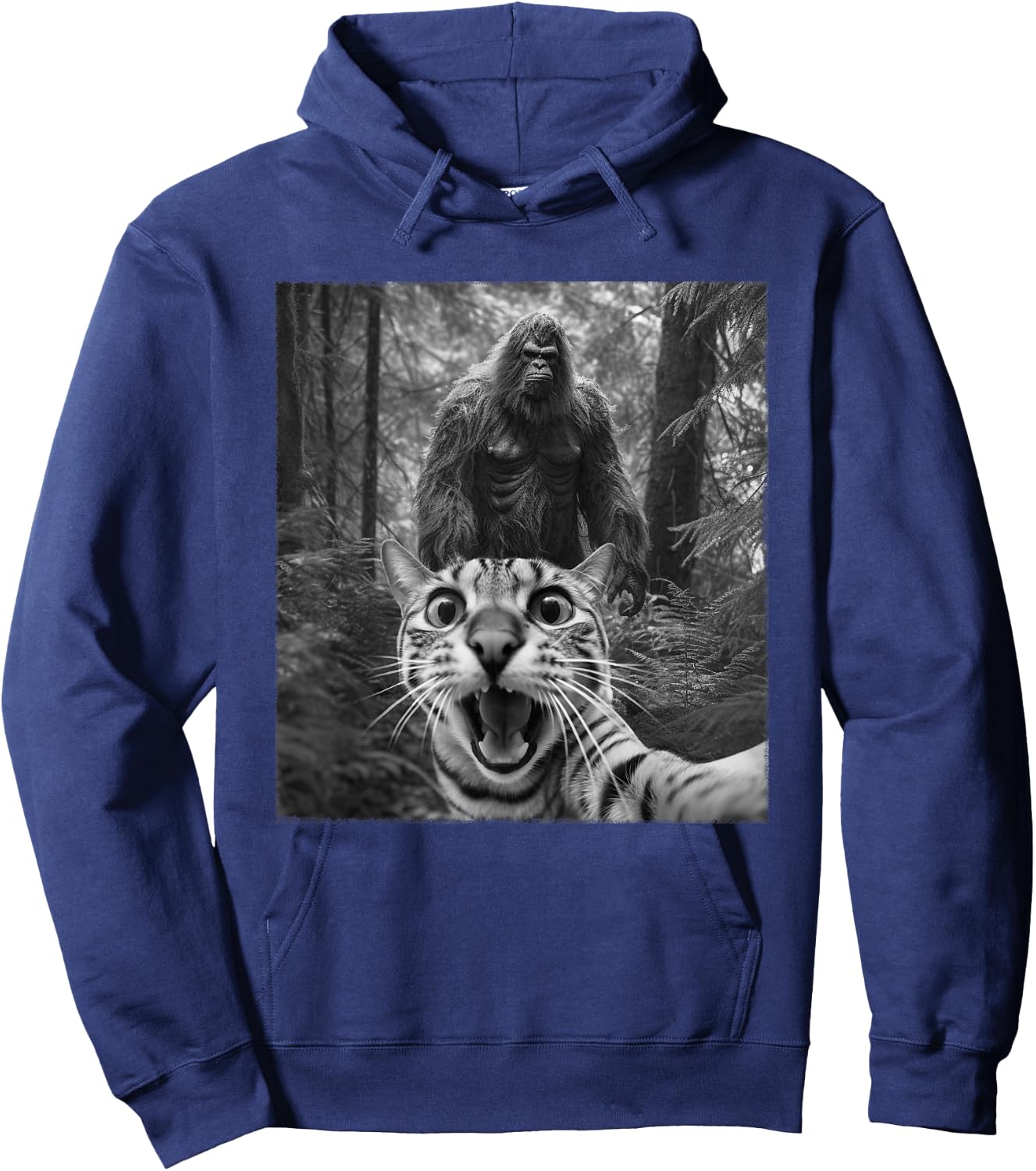 Surprised Scared Cat Selfie With Sasquatsch Bigfoot Meme Women Kids Hoodie - Hoodie | Navy
