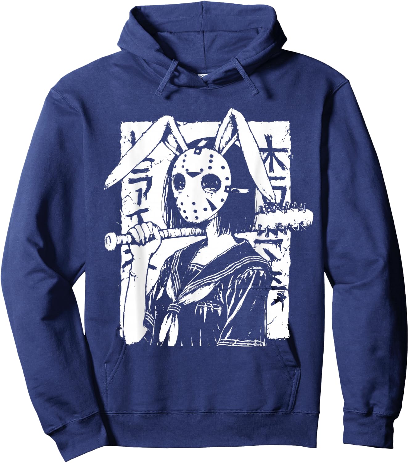 Creepy Horror Bunny Girl Anime Manga Alt Kawaii Harajuku Hoodie - Hoodie | Navy