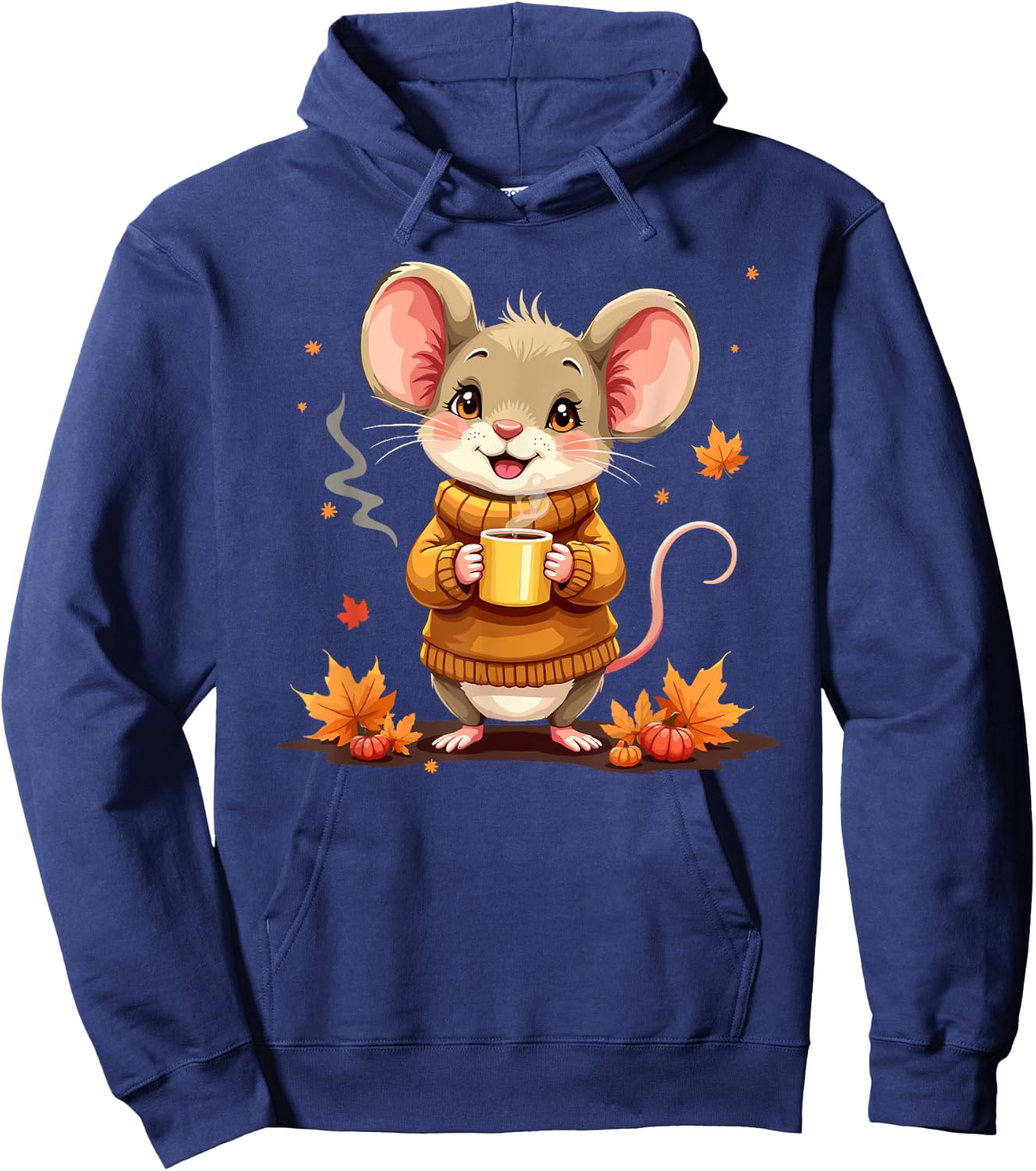 Cute Mouse With Sweater Autumn Graphic Hoodie - Hoodie | Navy