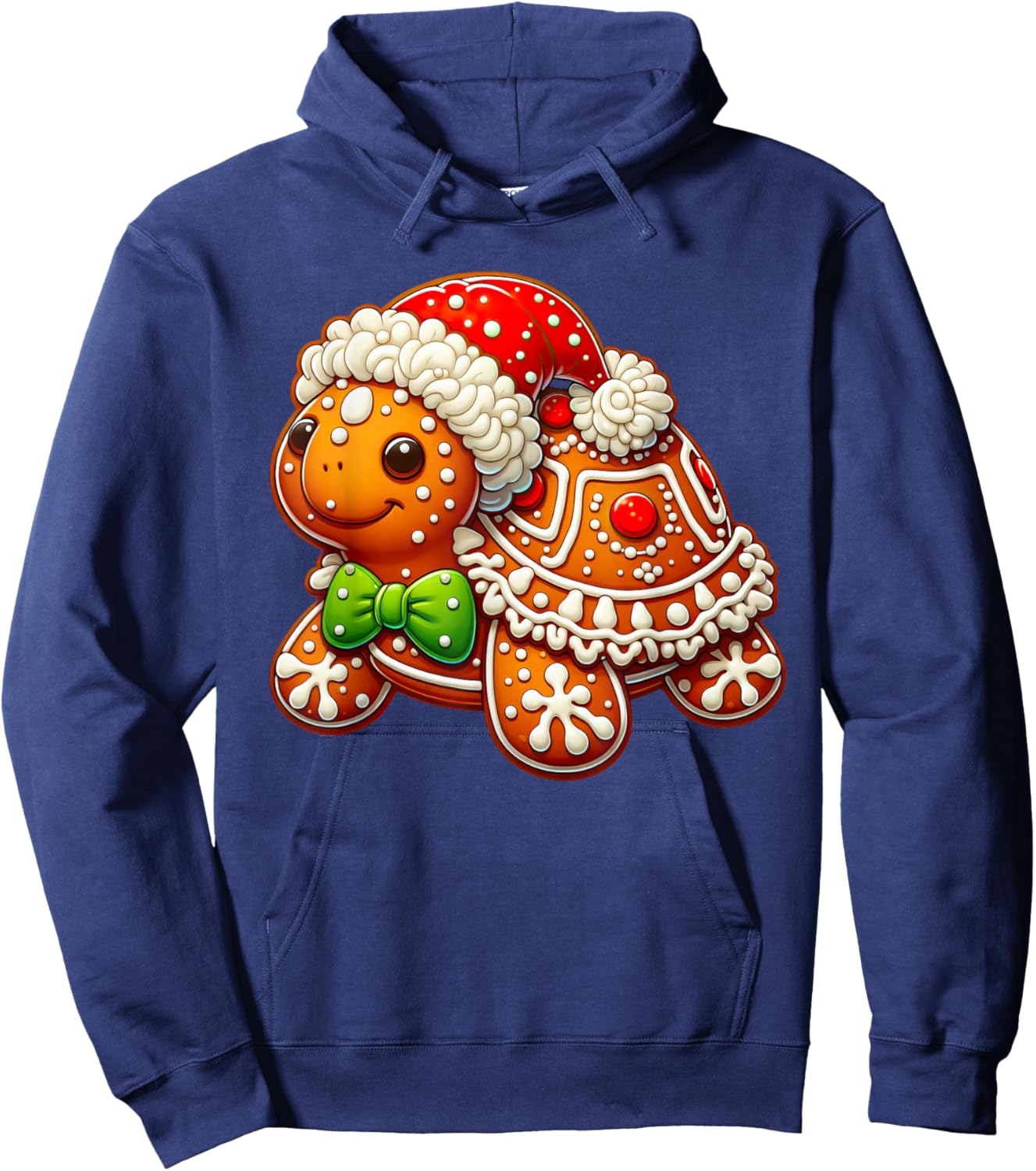 Cute Turtle Lovers Christmas Outfits Boy Girl Funny Gingerbread Man Turtle Christmas Kids Hoodie - Hoodie | Navy