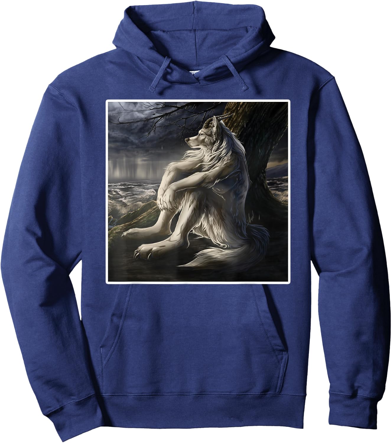 Sitting Wolf Meme Hoodie - Hoodie | Navy