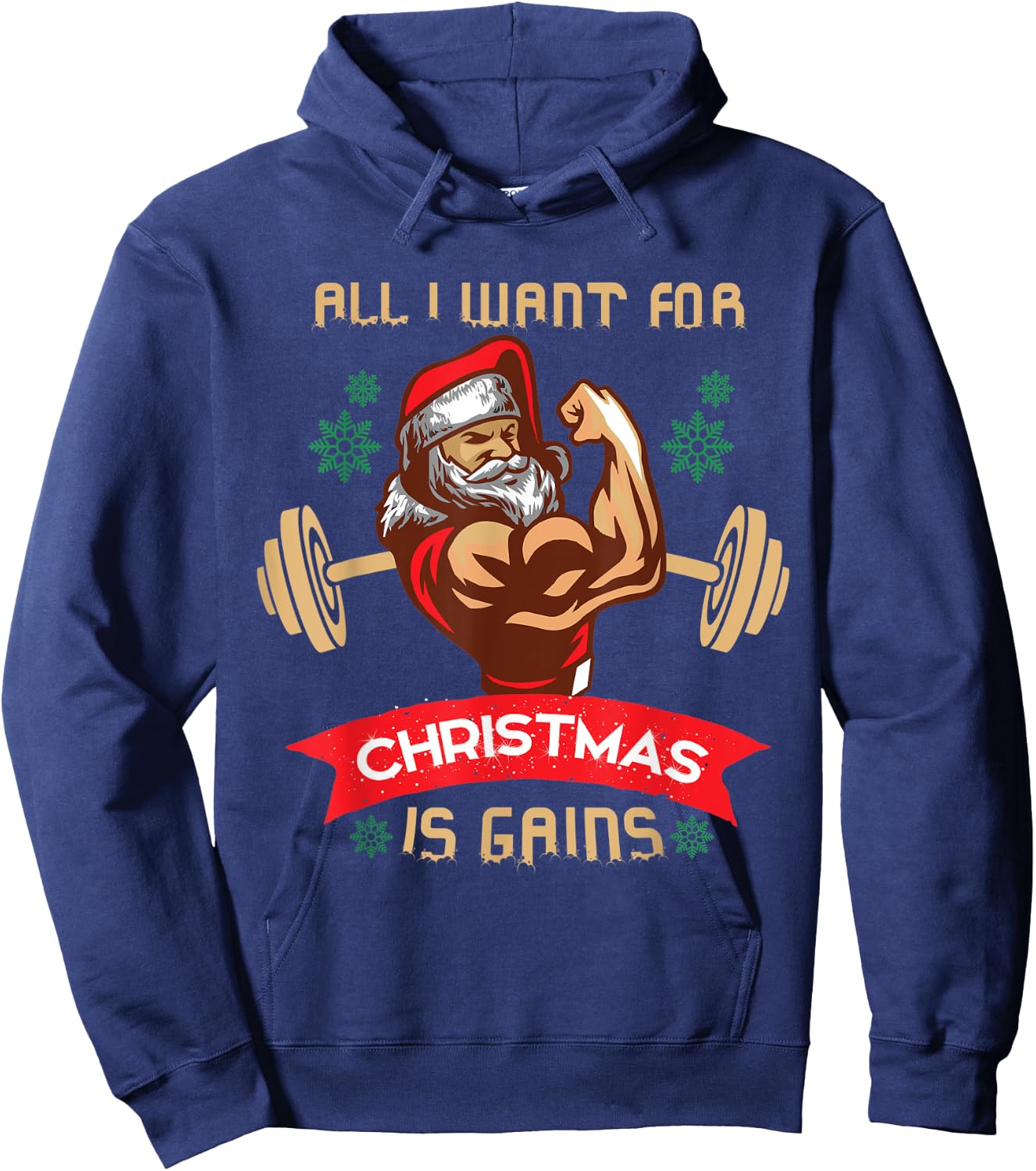 All I Want For Christmas Is Gains Gym Workout Santa Print Hoodie - Hoodie | Navy