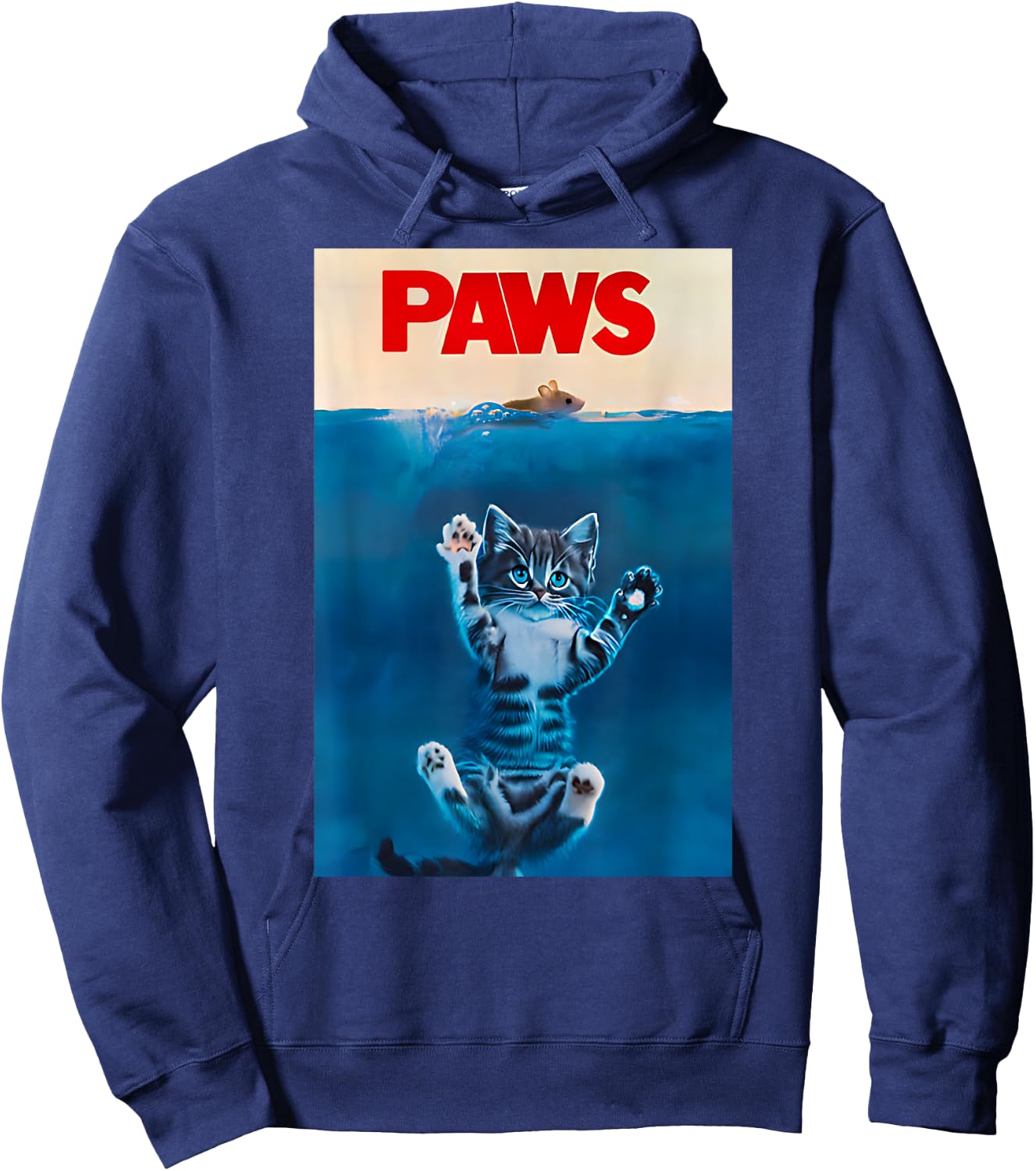 PAWS Parody Cat Lover Funny Kitten Shark Mouse Gift meow Men Women Girls Kids Hoodie - Hoodie | Navy