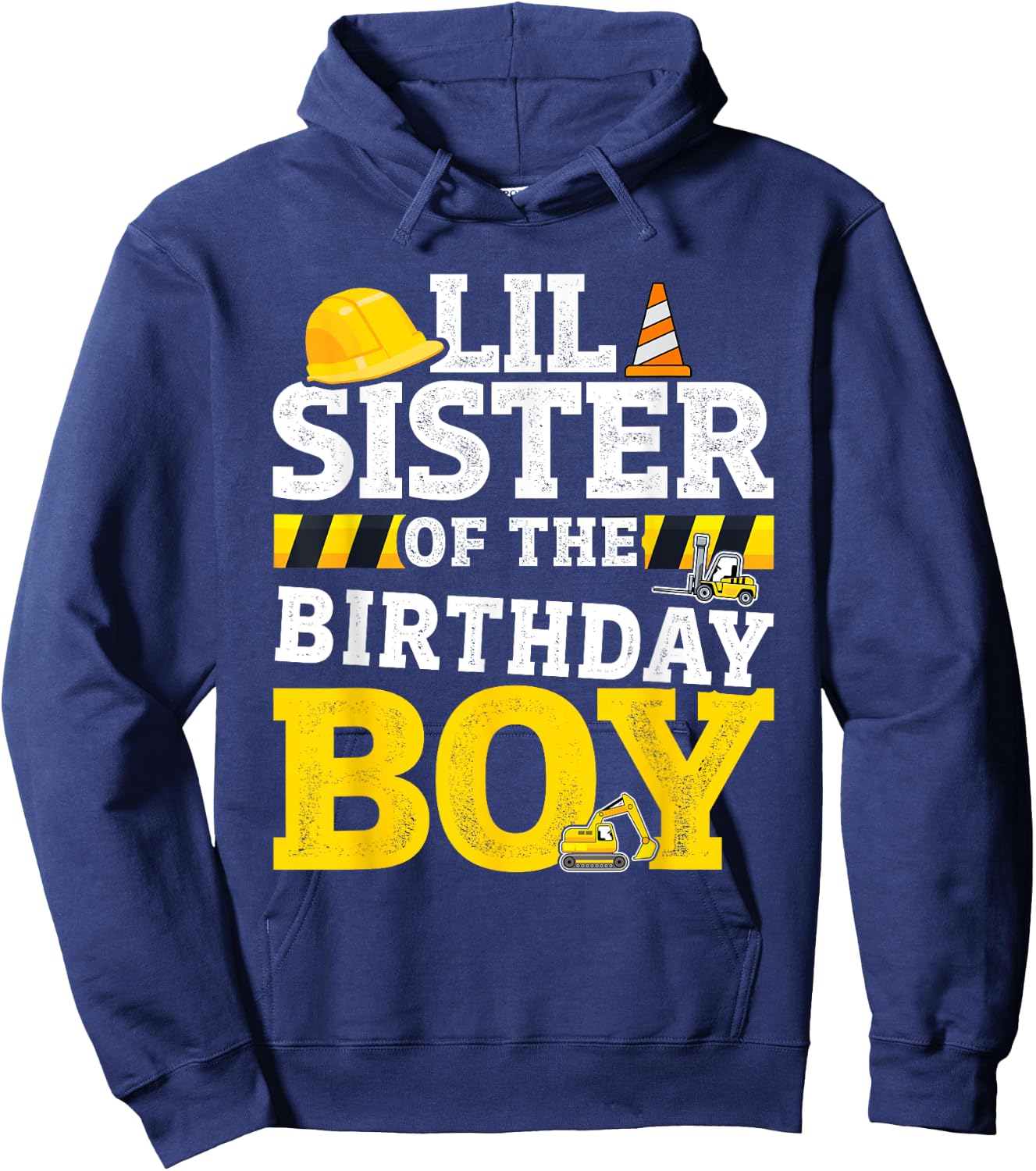 Lil sister birthday boy matching family construction party Hoodie - Hoodie | Navy