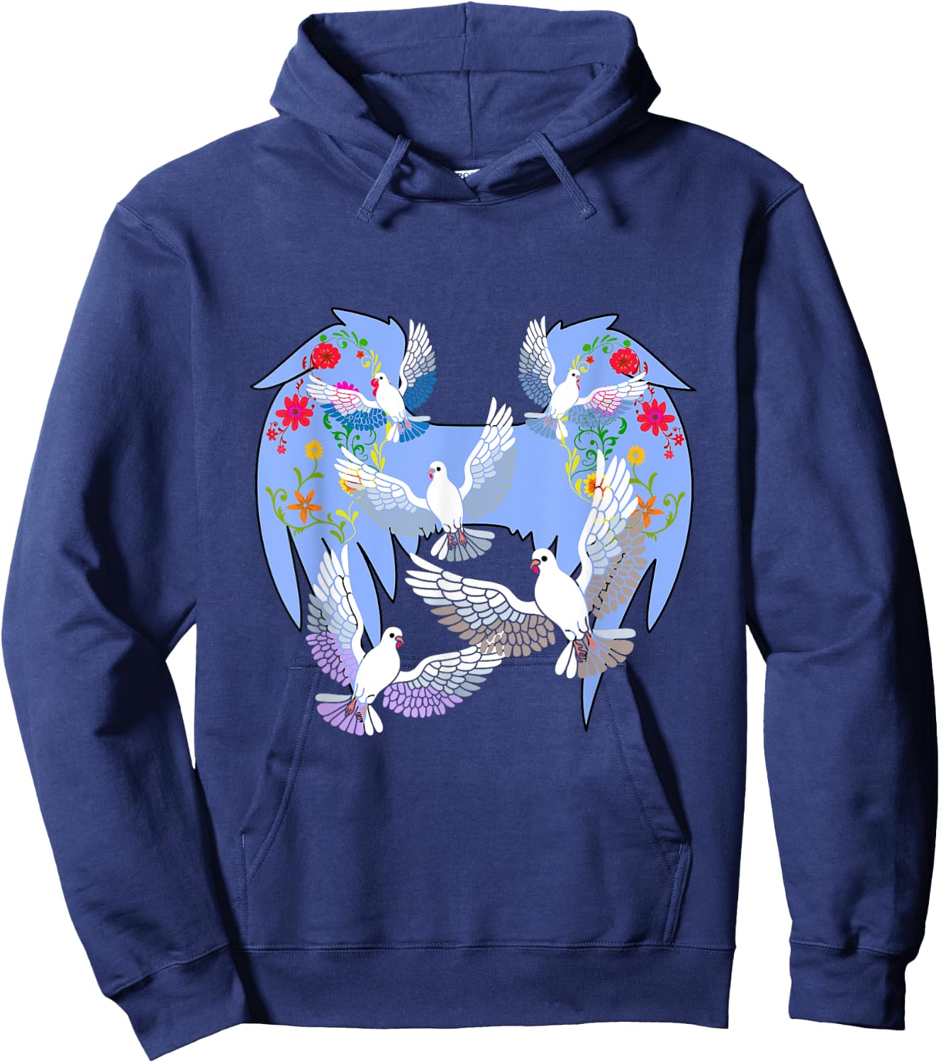Angel Wings Doves Natural Flowers Peace Doves Peace Hoodie - Hoodie | Navy