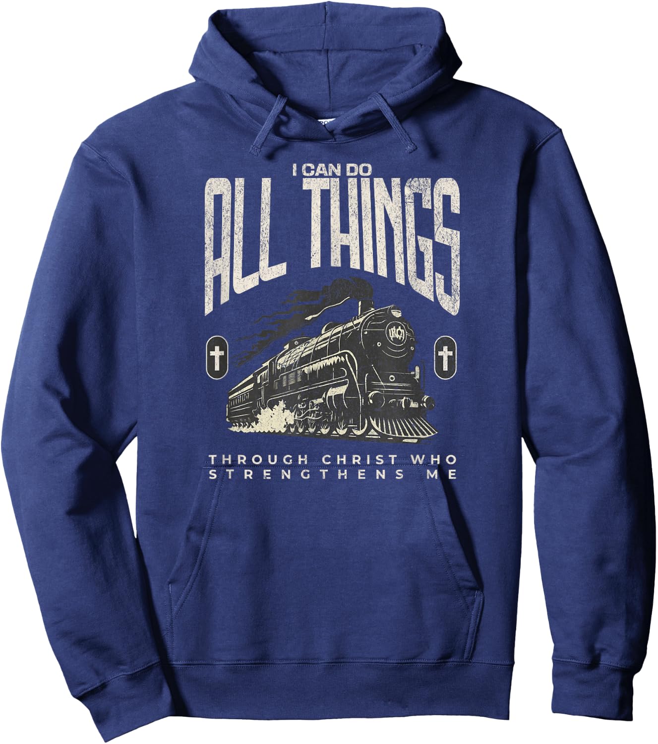 Steam Train Engine Locomotive Christian Jesus Faith Based Hoodie - Hoodie | Navy