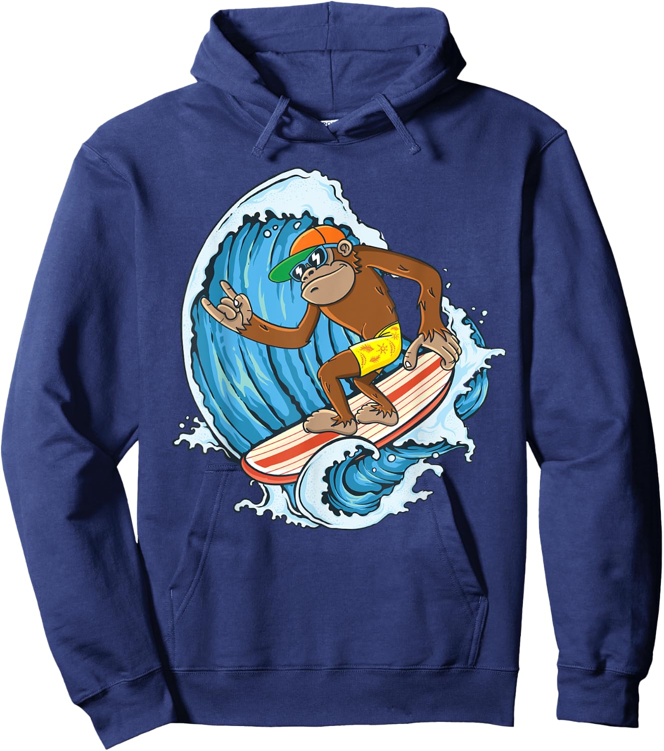 Retro Surfboard Boys Kids Surfboarders Cute Surfing Monkey Hoodie - Hoodie | Navy