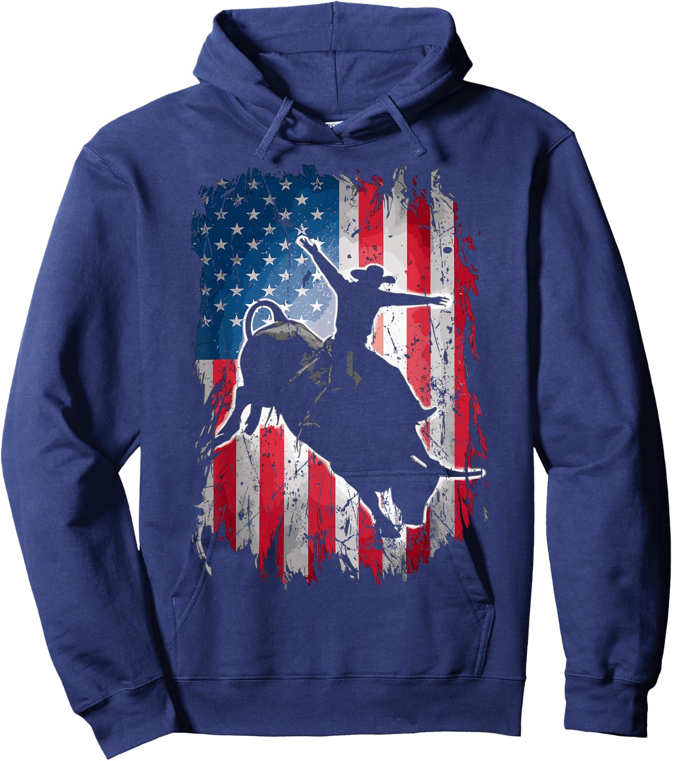 Rodeo Rider Bull USA Flag American Patriotic Cowboys Hoodie - Hoodie | Navy